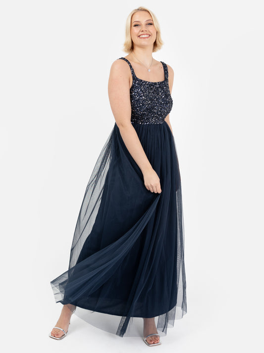 Maya Navy Embellished Strappy Maxi Dress
