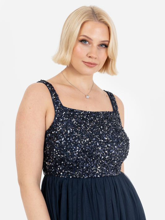 Maya Navy Embellished Strappy Maxi Dress