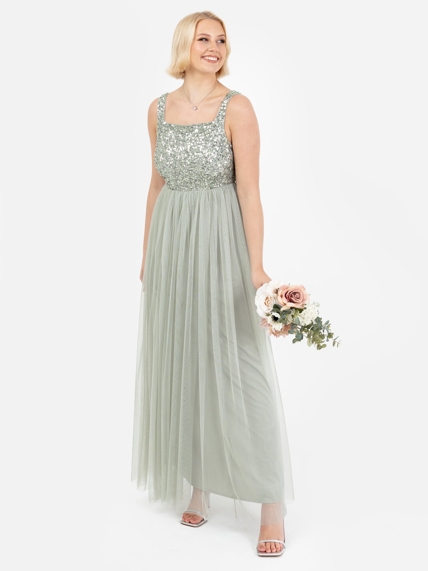 Maya Sage Green Embellished Strappy Maxi Dress