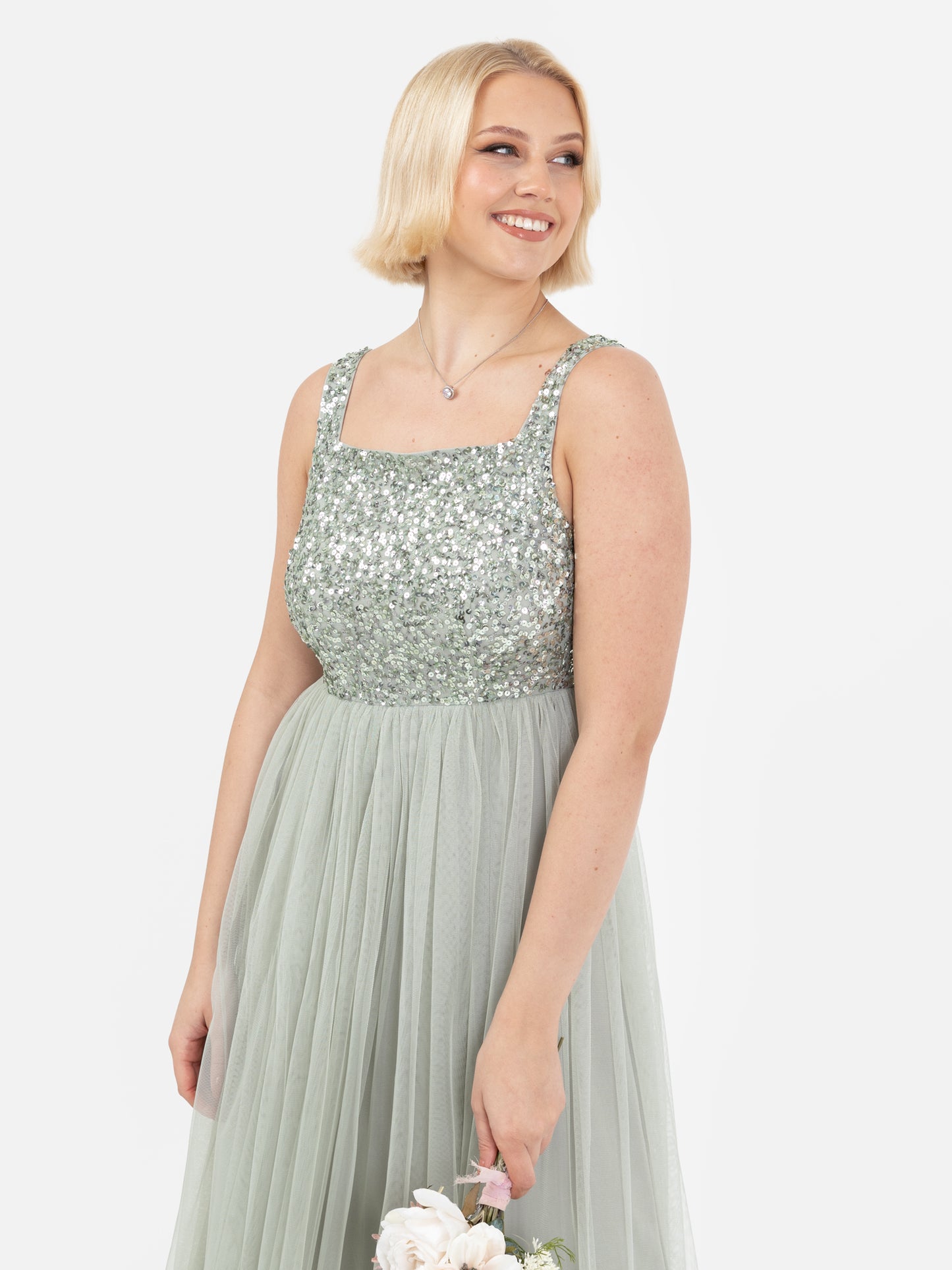 Maya Sage Green Embellished Strappy Maxi Dress