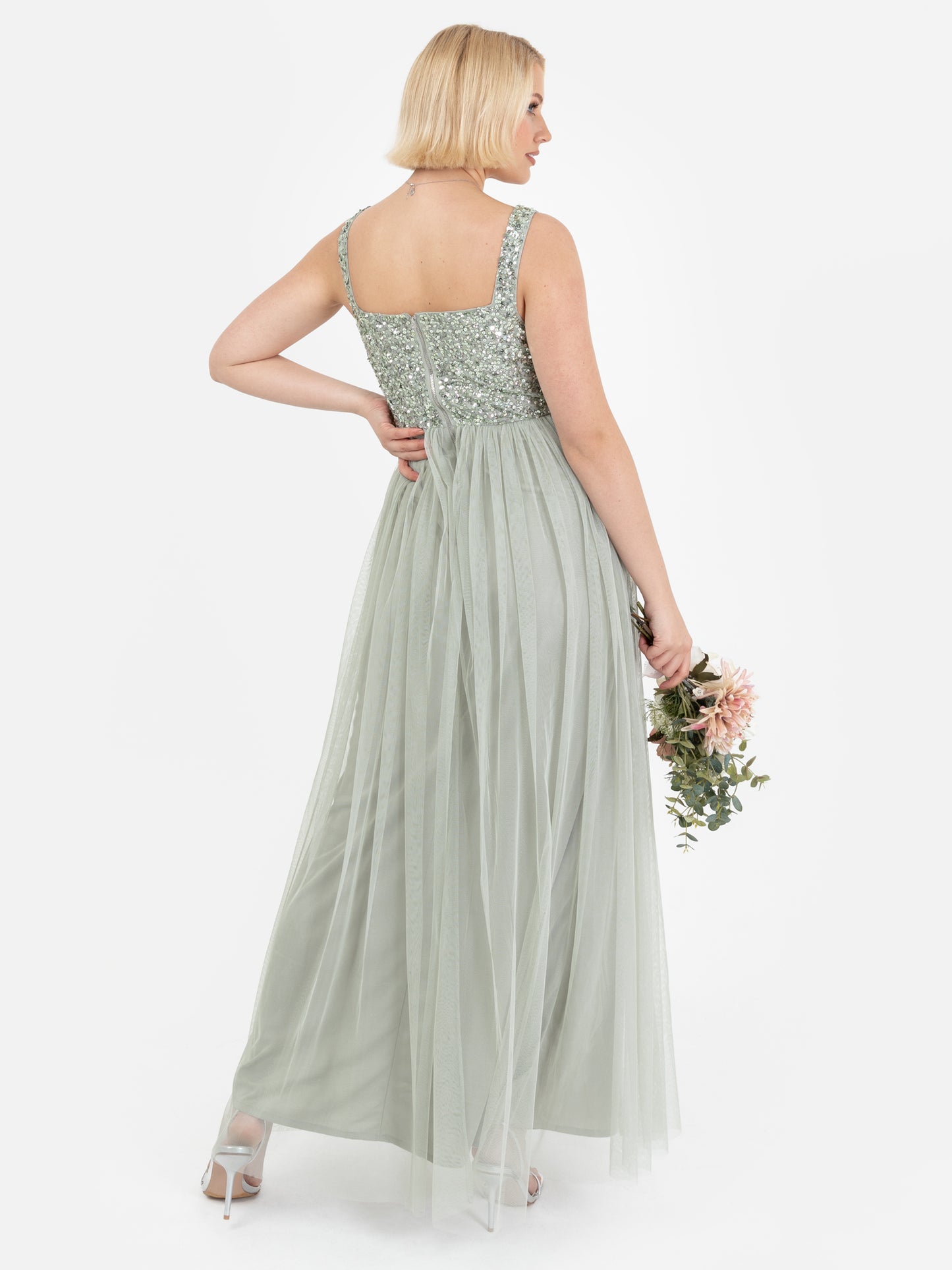 Maya Sage Green Embellished Strappy Maxi Dress