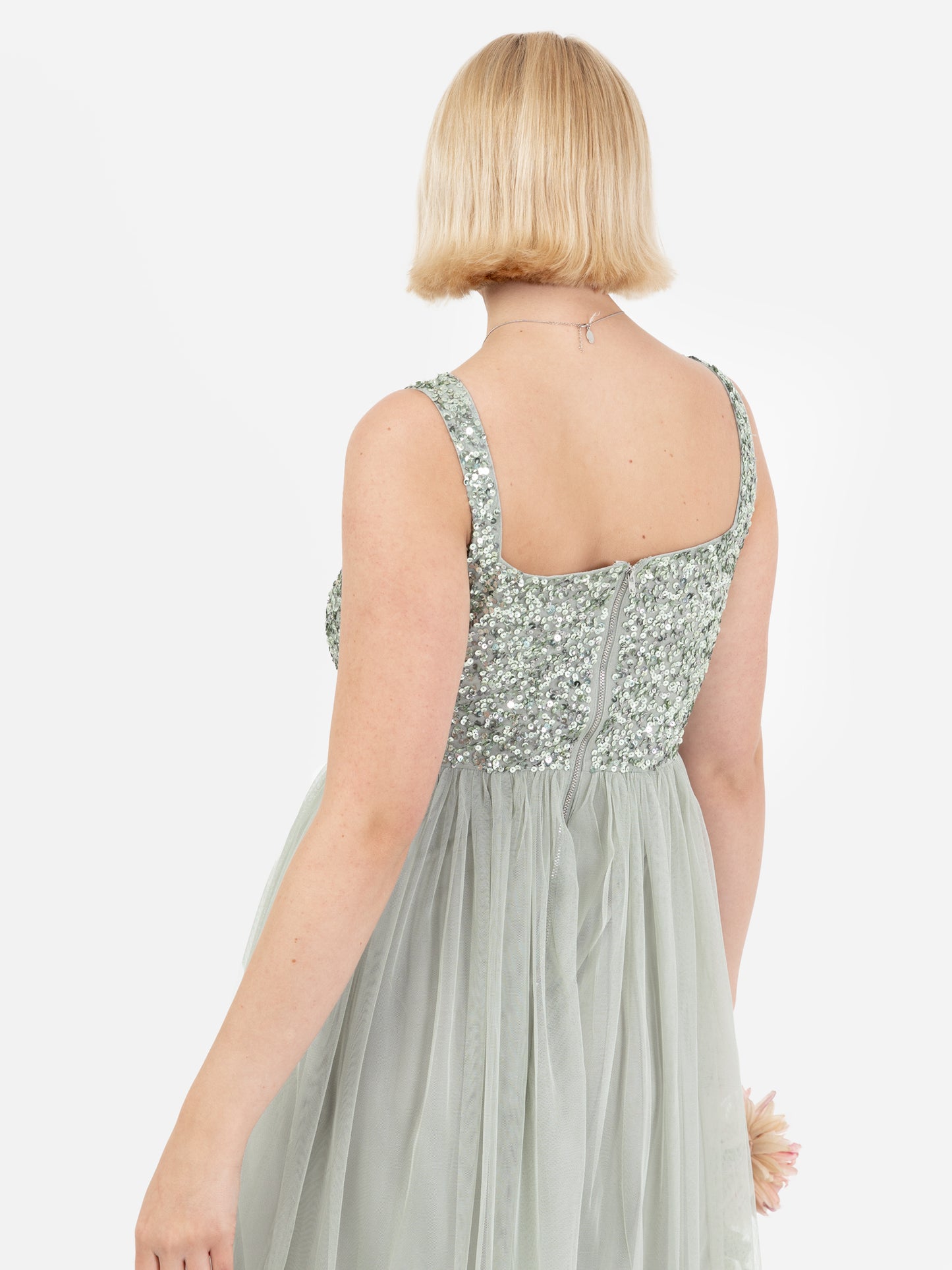 Maya Sage Green Embellished Strappy Maxi Dress