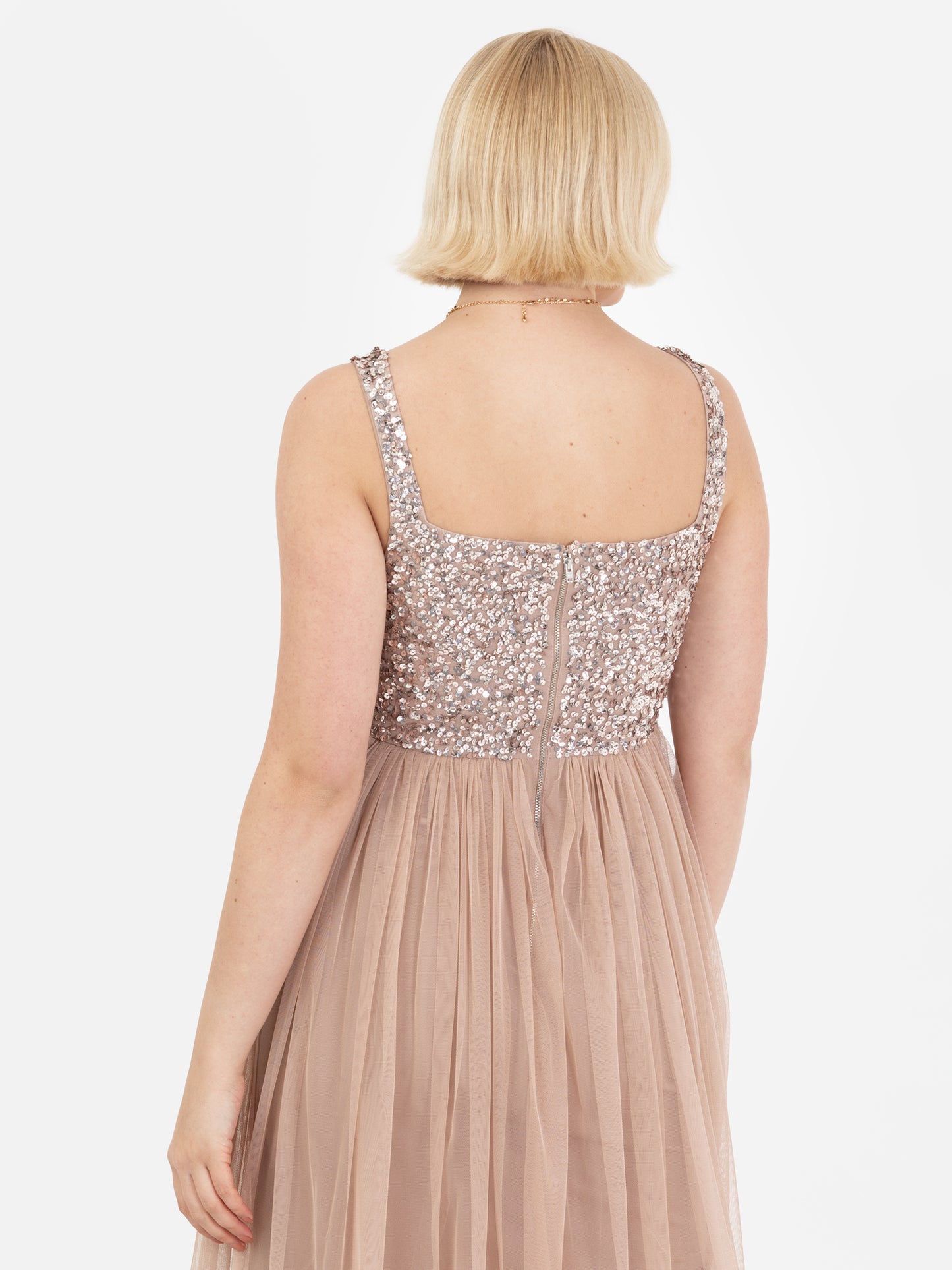 Maya Taupe Blush Embellished Strappy Maxi Dress