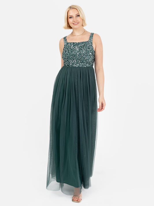 Maya Emerald Green Embellished Strappy Maxi Dress