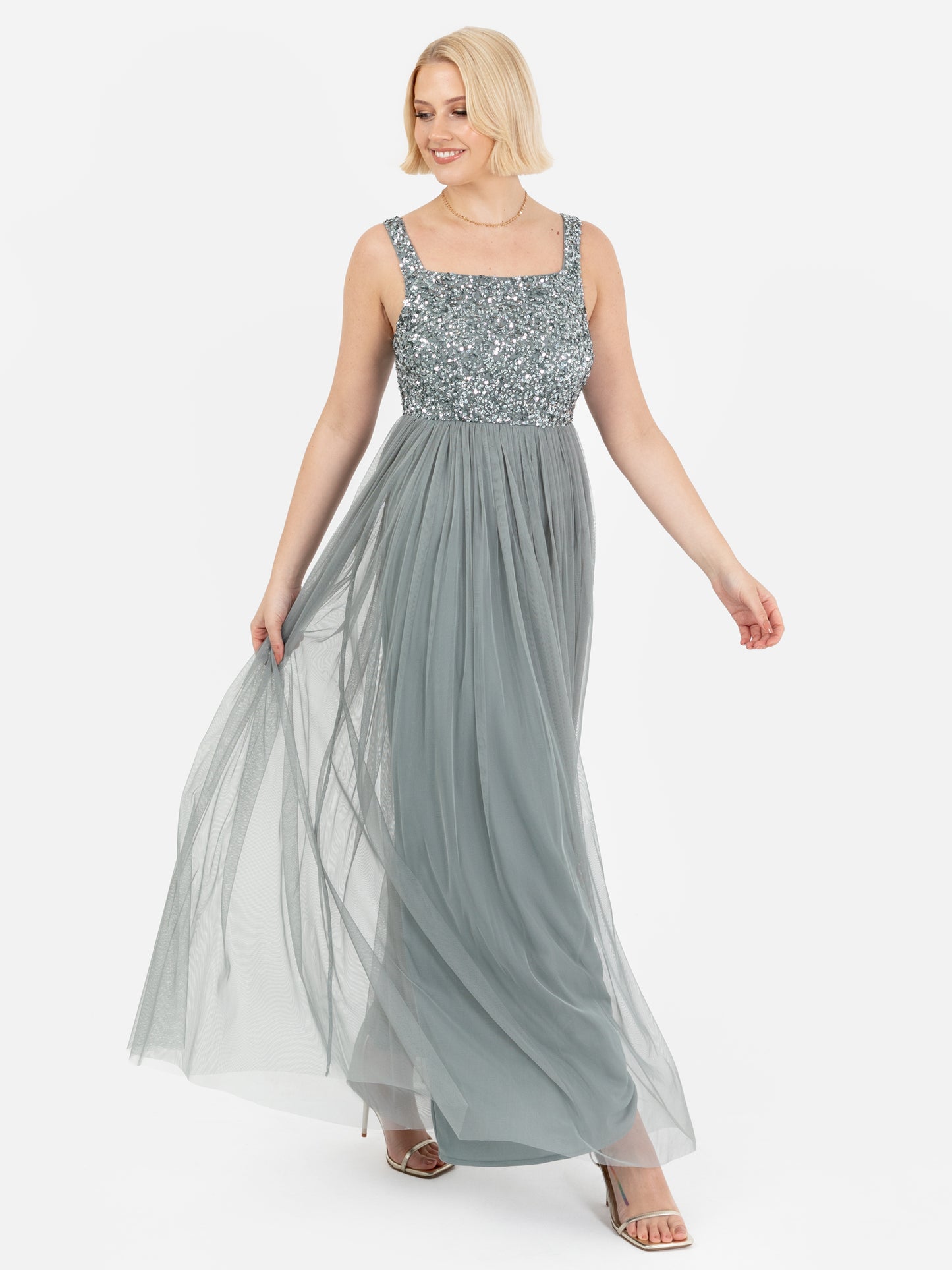 Maya Misty Green Embellished Strappy Maxi Dress
