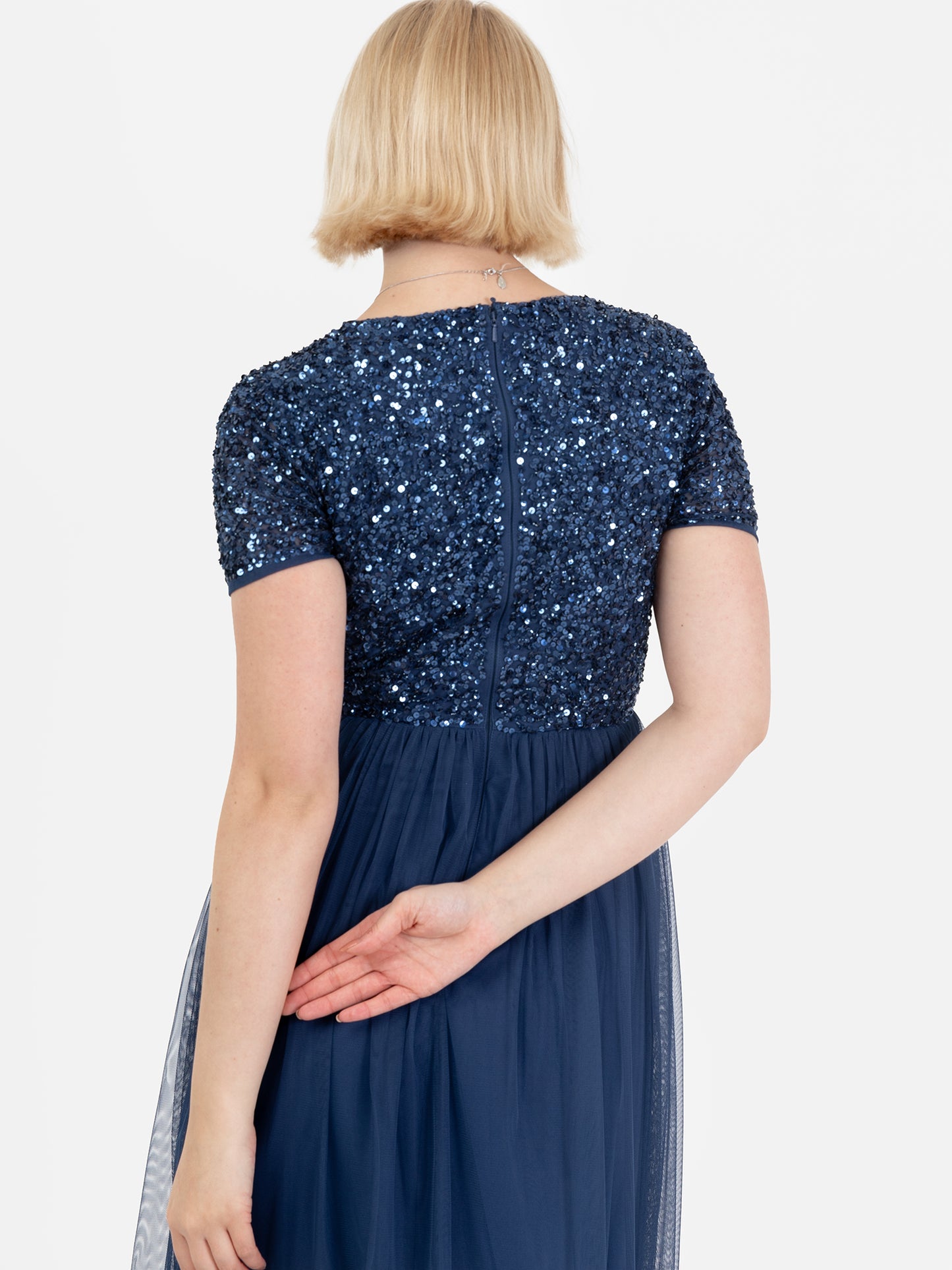 Maya French Navy V Neckline Embellished Maxi Dress