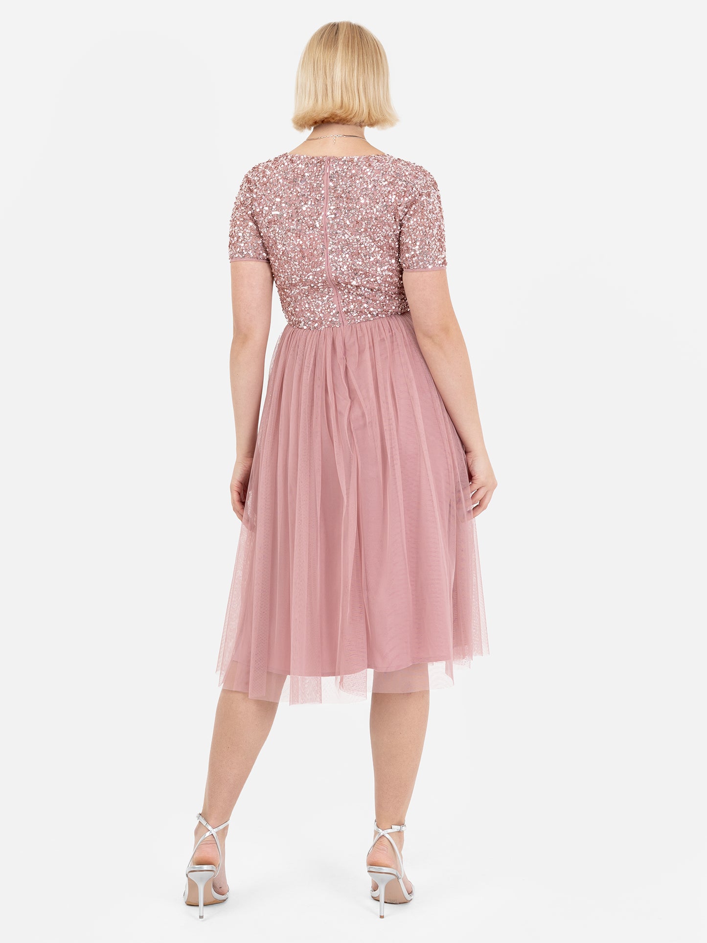 Maya Dusty Pink V Neckline Embellished Midi Dress