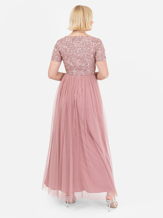 Maya Dusty Pink V Neckline Embellished Maxi Dress