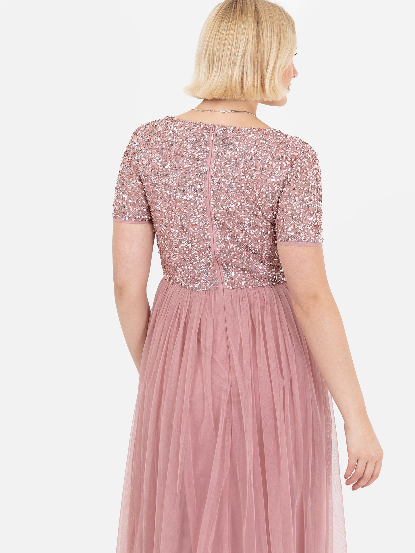 Maya Dusty Pink V Neckline Embellished Maxi Dress