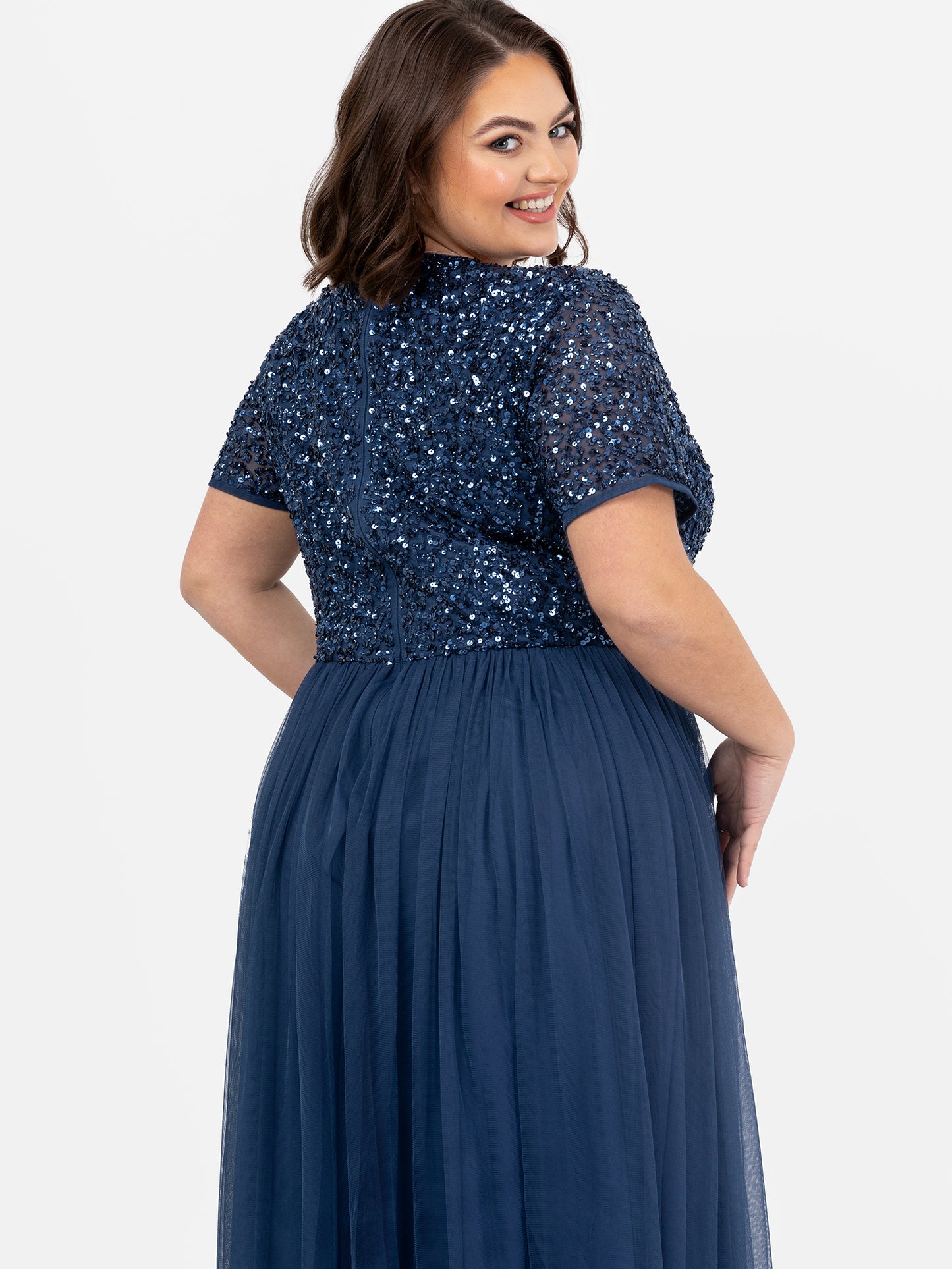 Maya French Navy V Neckline Embellished Maxi Dress