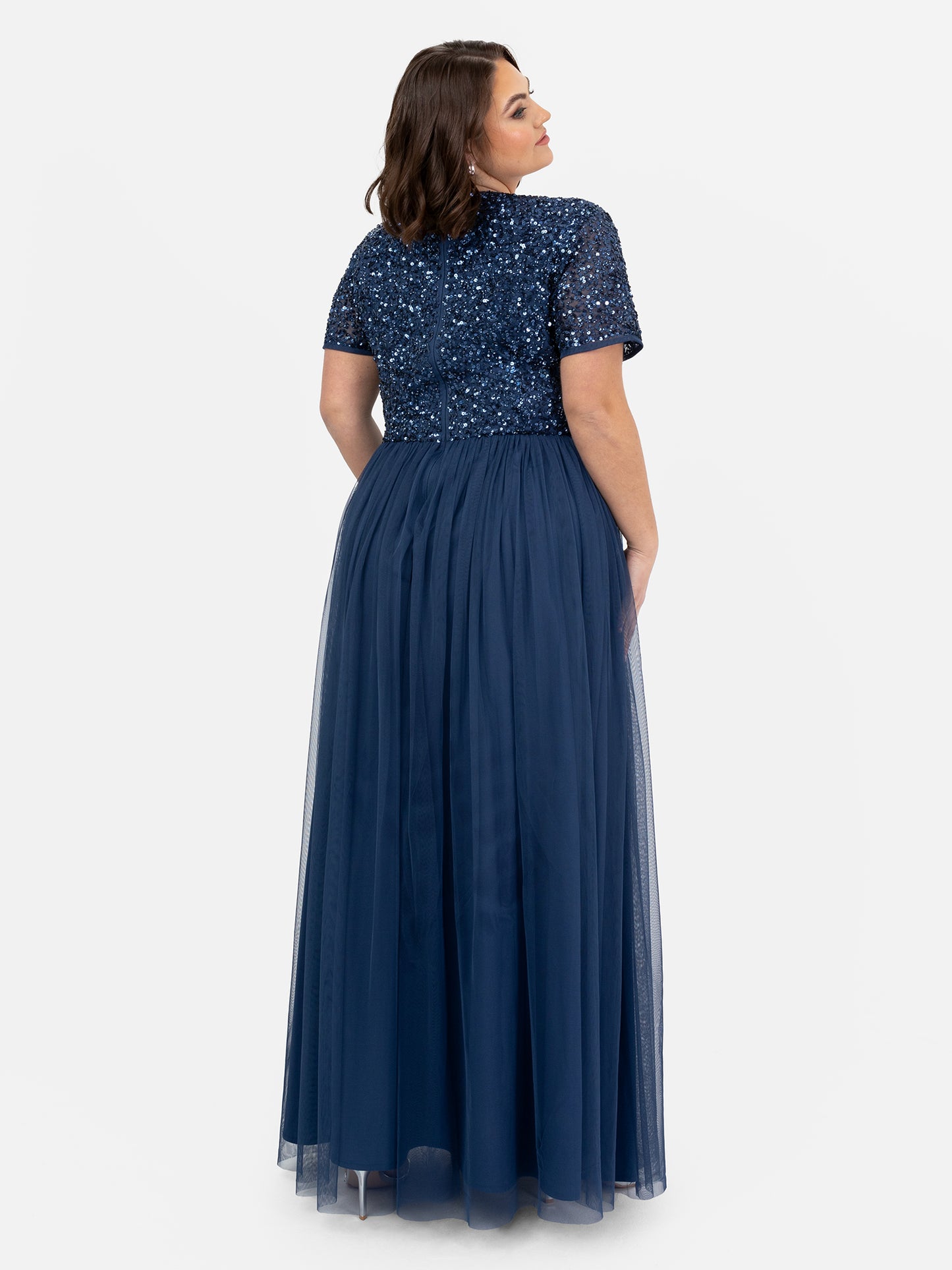Maya French Navy V Neckline Embellished Maxi Dress