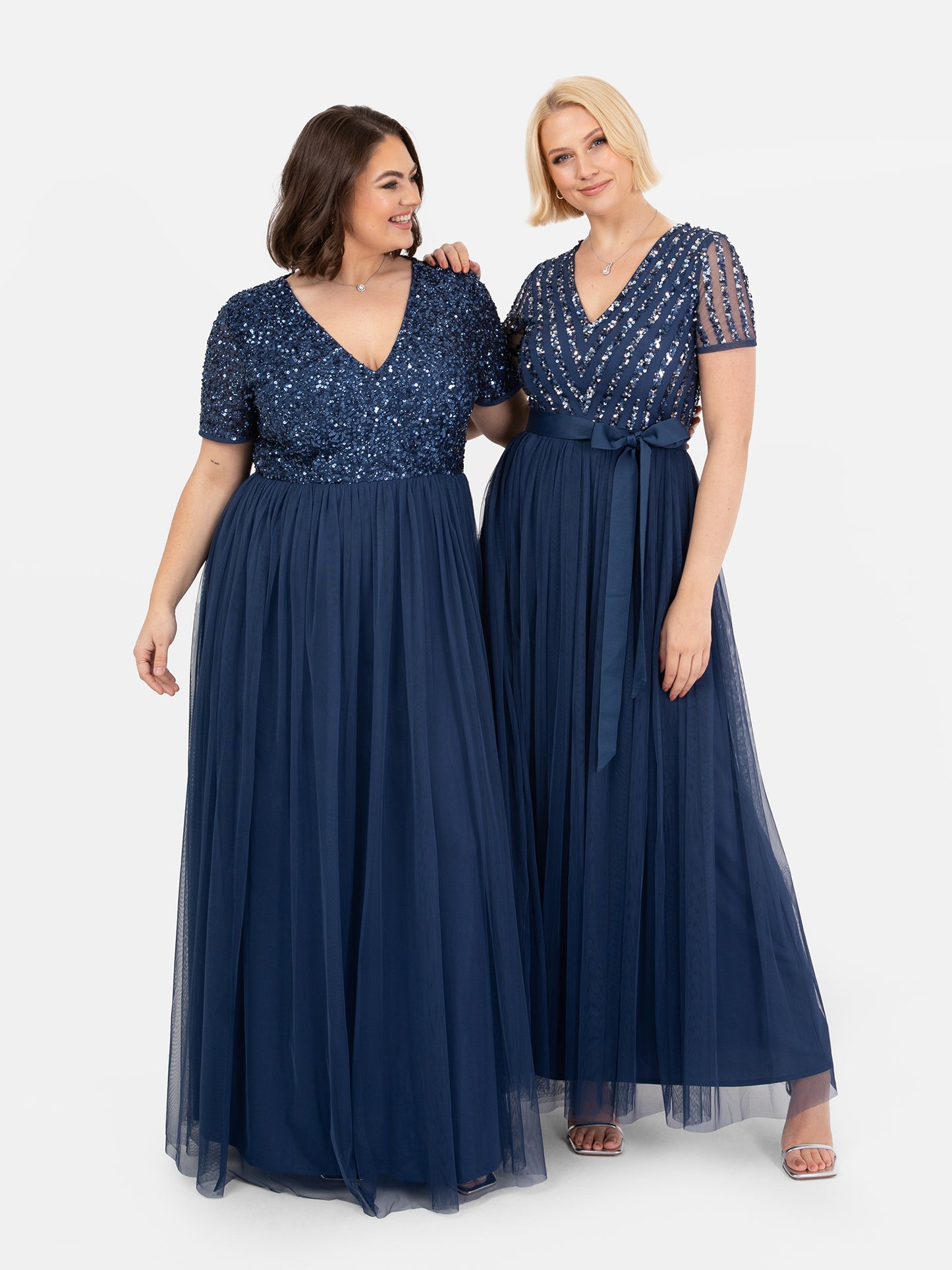 Maya French Navy V Neckline Embellished Maxi Dress