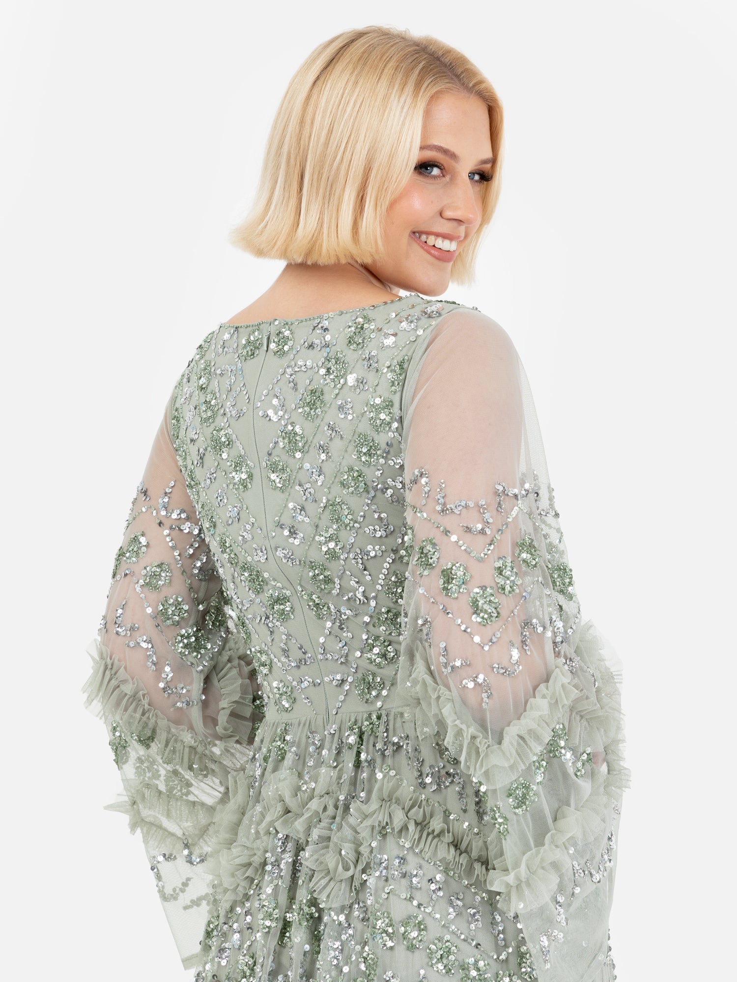Maya Sage Green Fully Embellished Maxi Dress With Frill Detail Maya Deluxe Maya Sage Green Fully Embellished Maxi Dress With Frill Detail Maya Deluxe