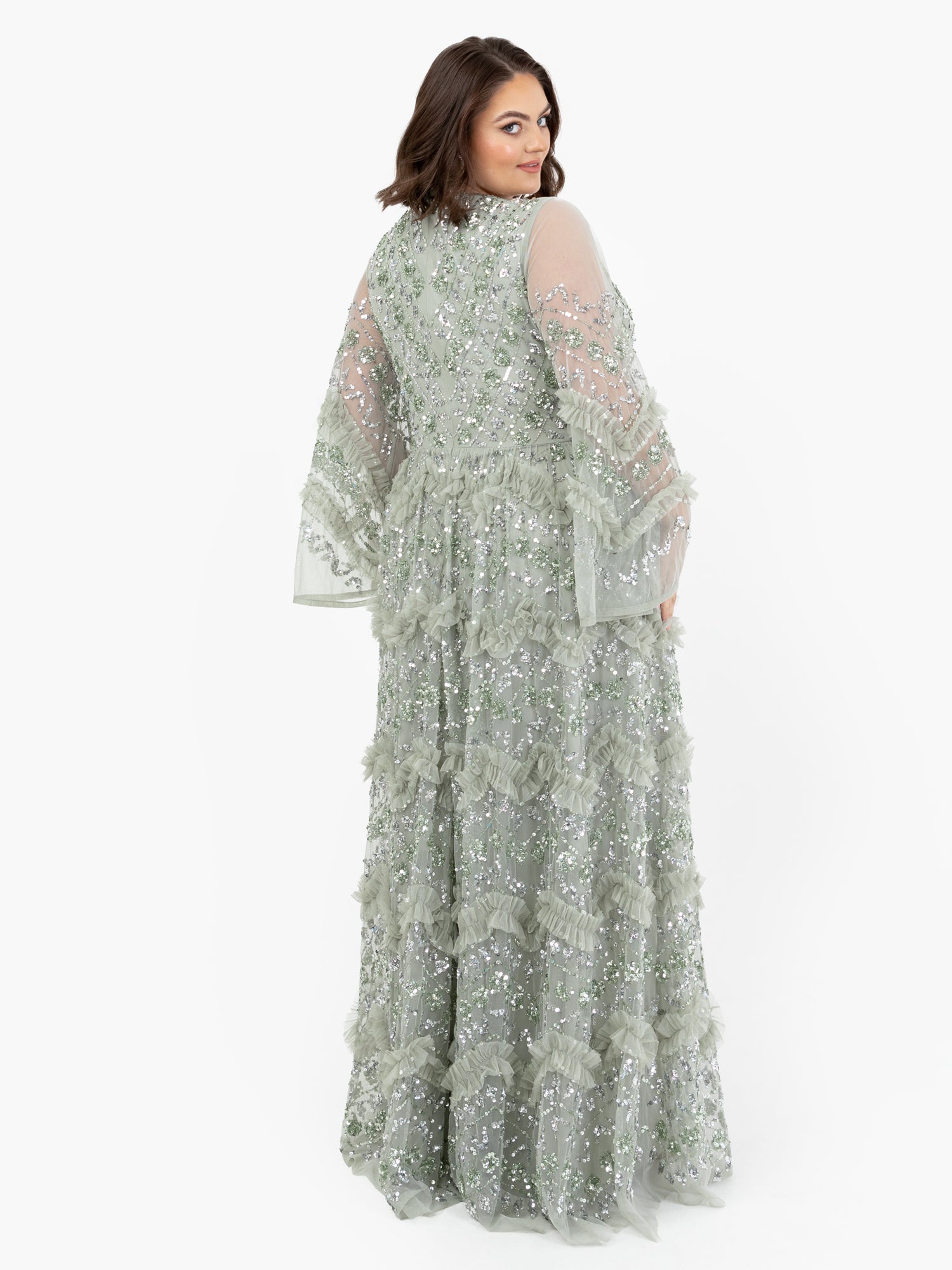 sage green embroidered frill maxi dress Sage green everyday casual dress featuring an all-over lattice floral print, V-neckline and short sleeves., The look is finished with a soft off-white embroidered frill hem, adding a cute and comfy
