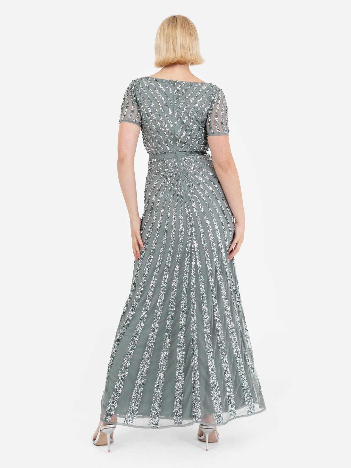 Maya Misty Green Short Sleeve Stripe Embellished Maxi Dress