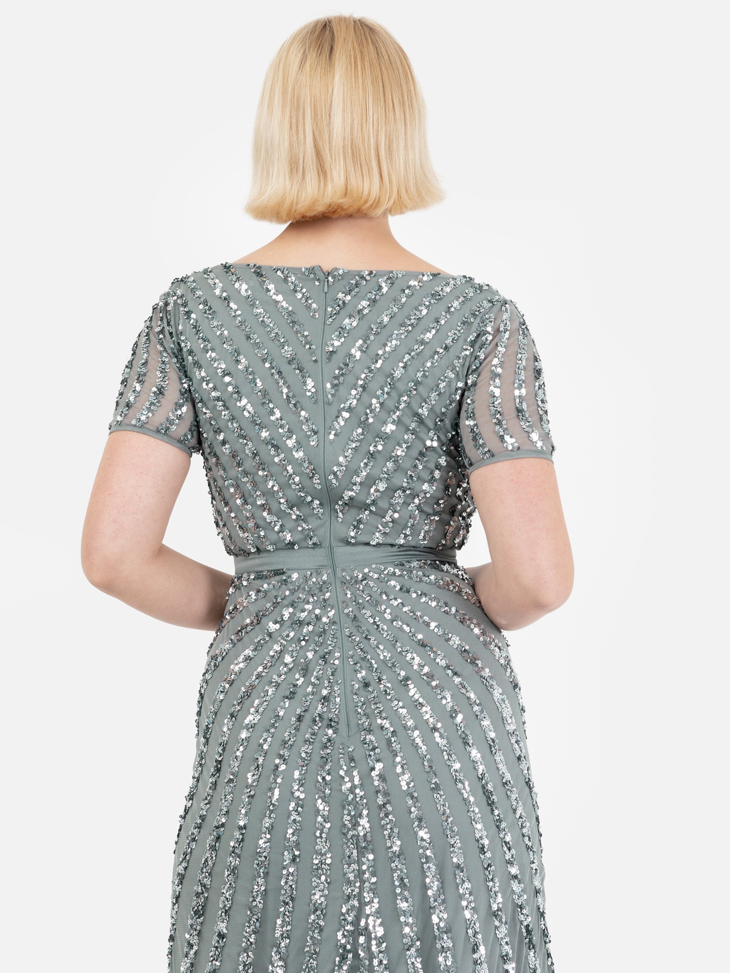 Maya Misty Green Short Sleeve Stripe Embellished Maxi Dress