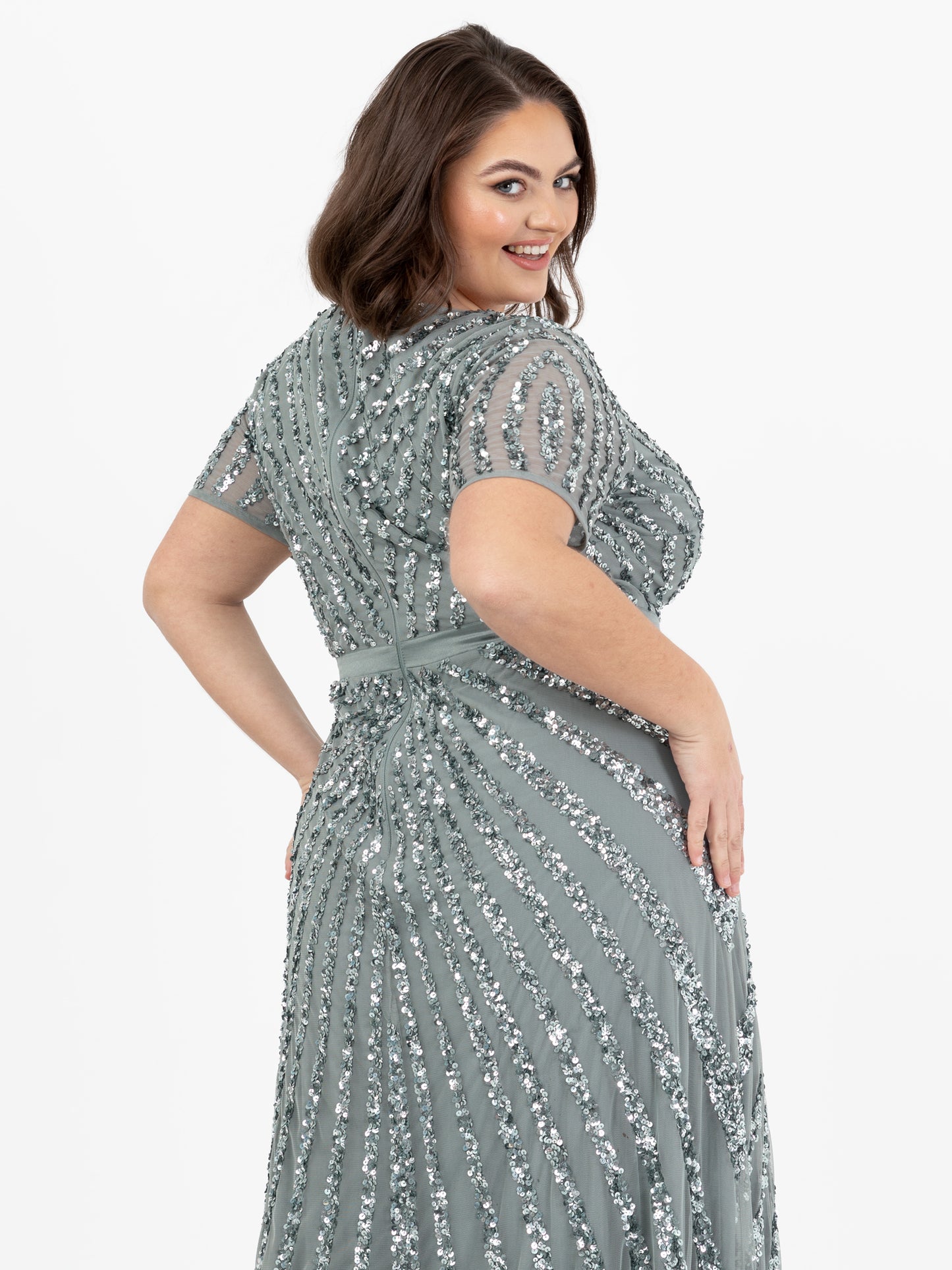 Maya Misty Green Short Sleeve Stripe Embellished Maxi Dress