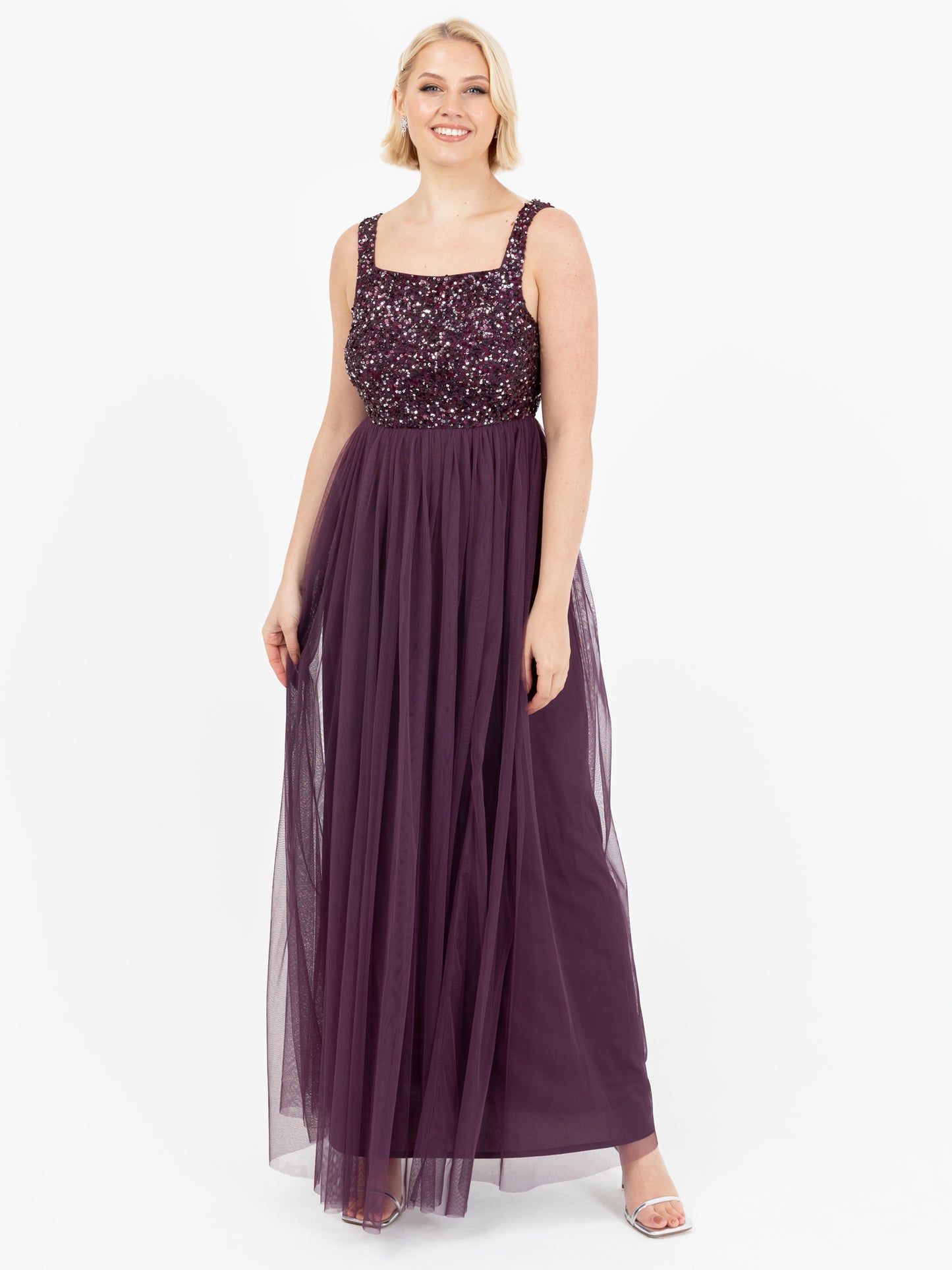 Maya Berry Embellished Strappy Maxi Dress