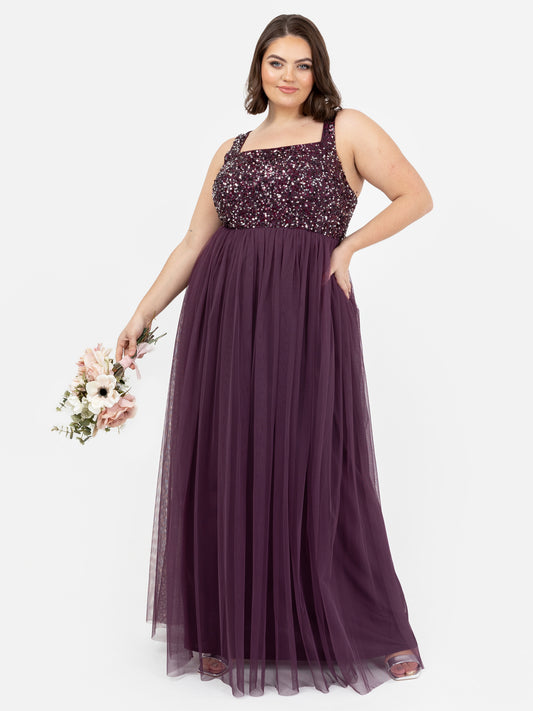 Maya Berry Embellished Strappy Maxi Dress