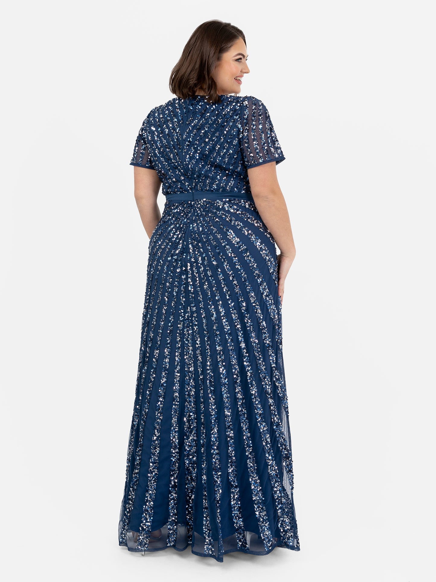 Maya French Navy Short Sleeve Stripe Embellished Maxi Dress