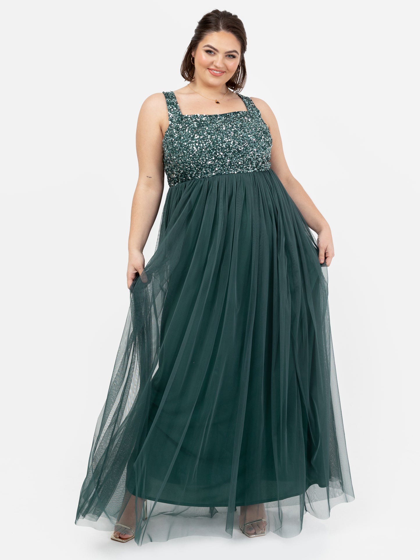 Maya Emerald Green Embellished Strappy Maxi Dress