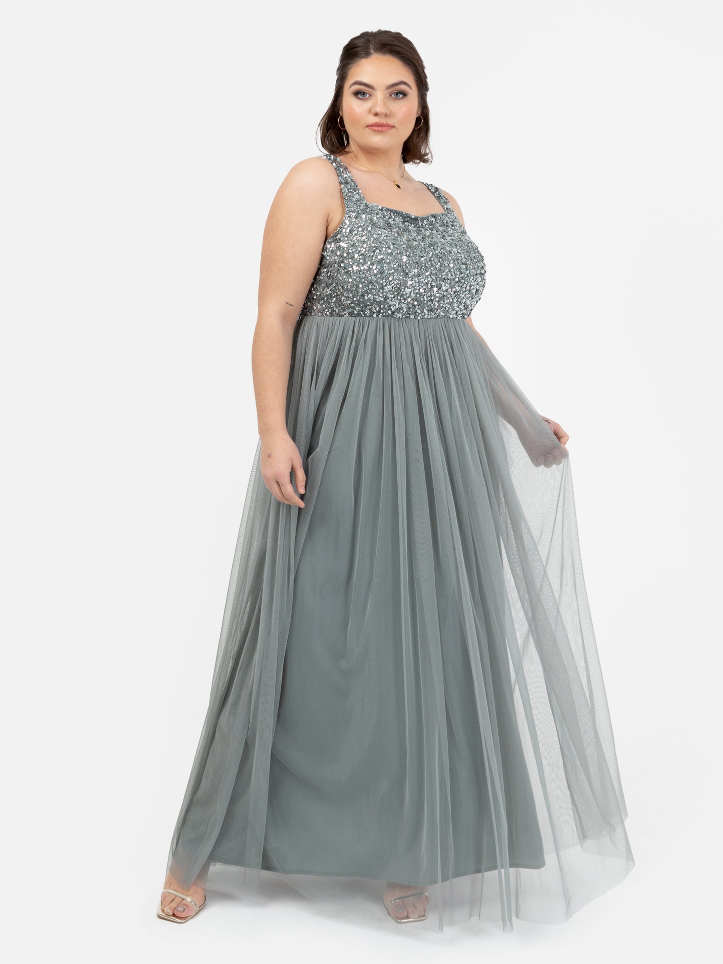 Maya Misty Green Embellished Strappy Maxi Dress