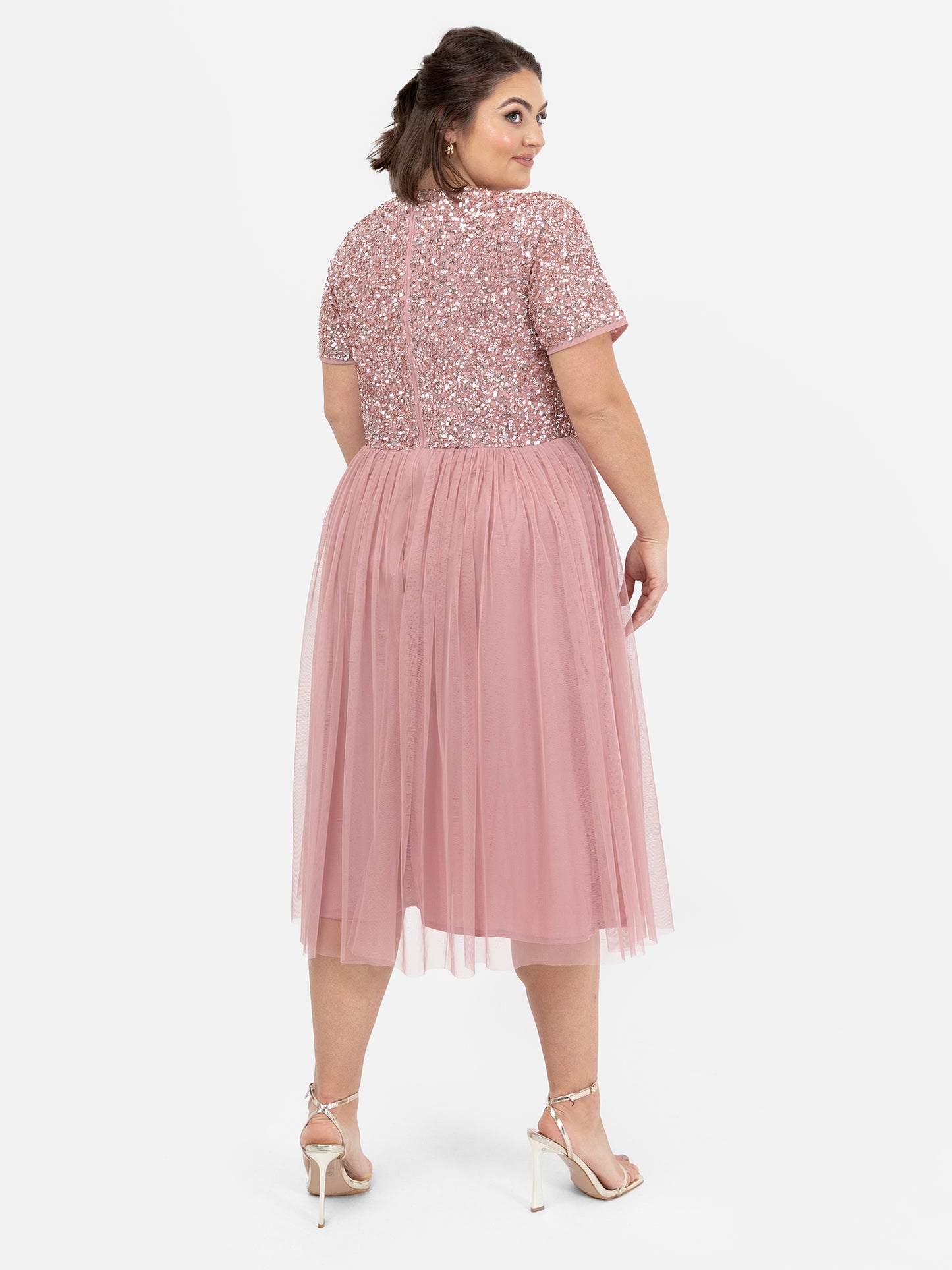 Maya Dusty Pink V Neckline Embellished Midi Dress