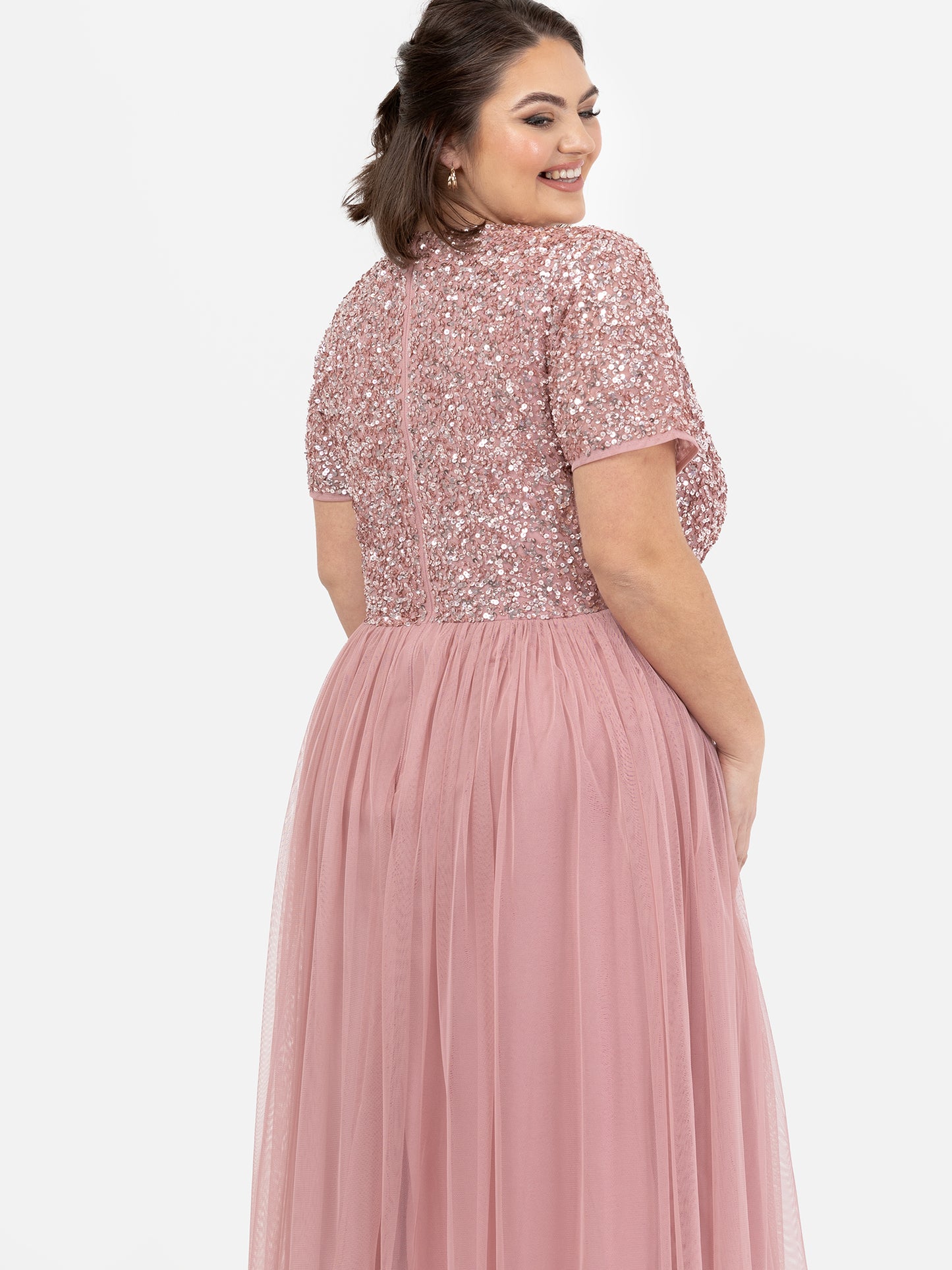 Maya Dusty Pink V Neckline Embellished Midi Dress