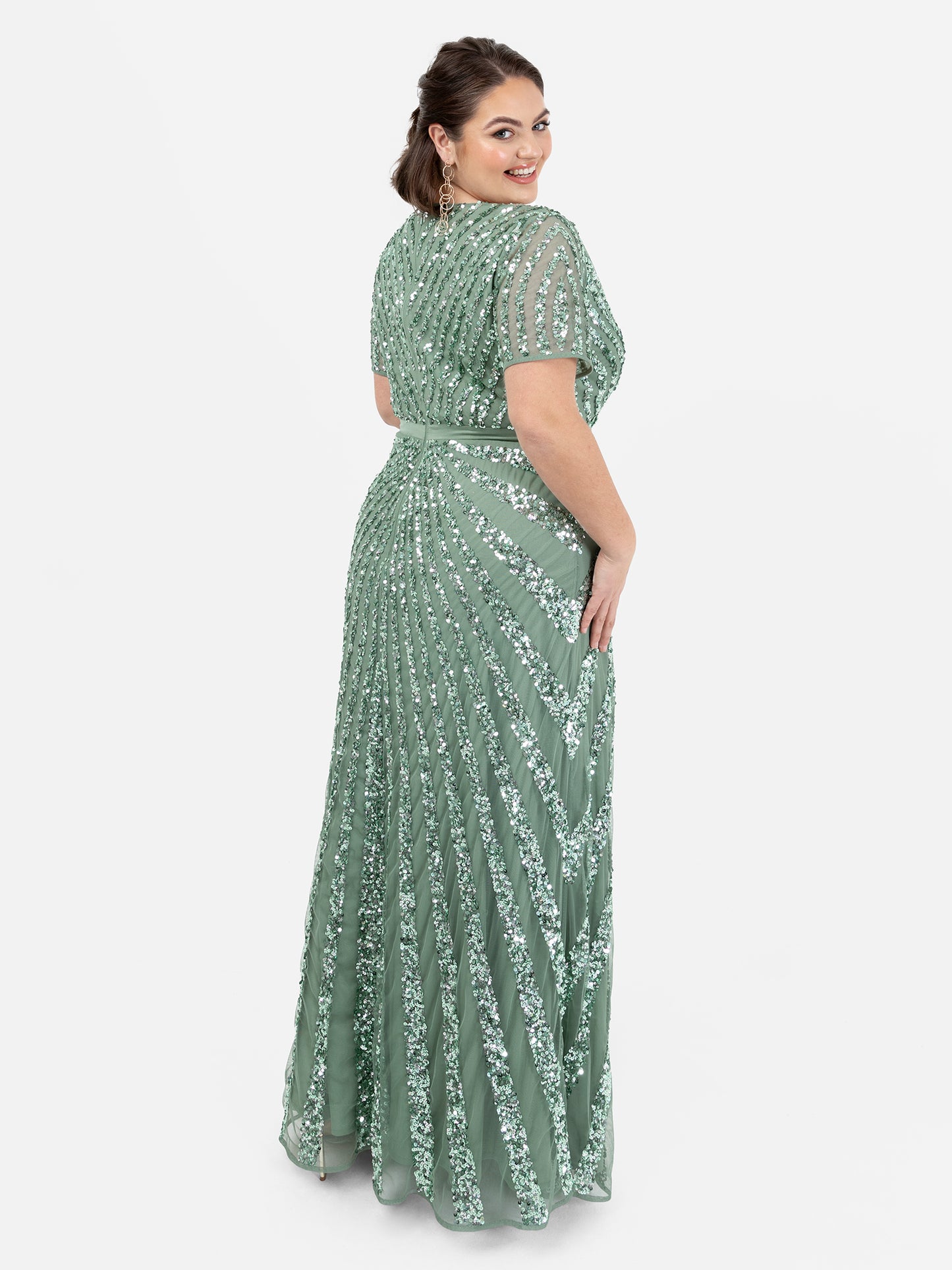 Maya Dark Sage Green Short Sleeve Stripe Embellished Maxi Dress