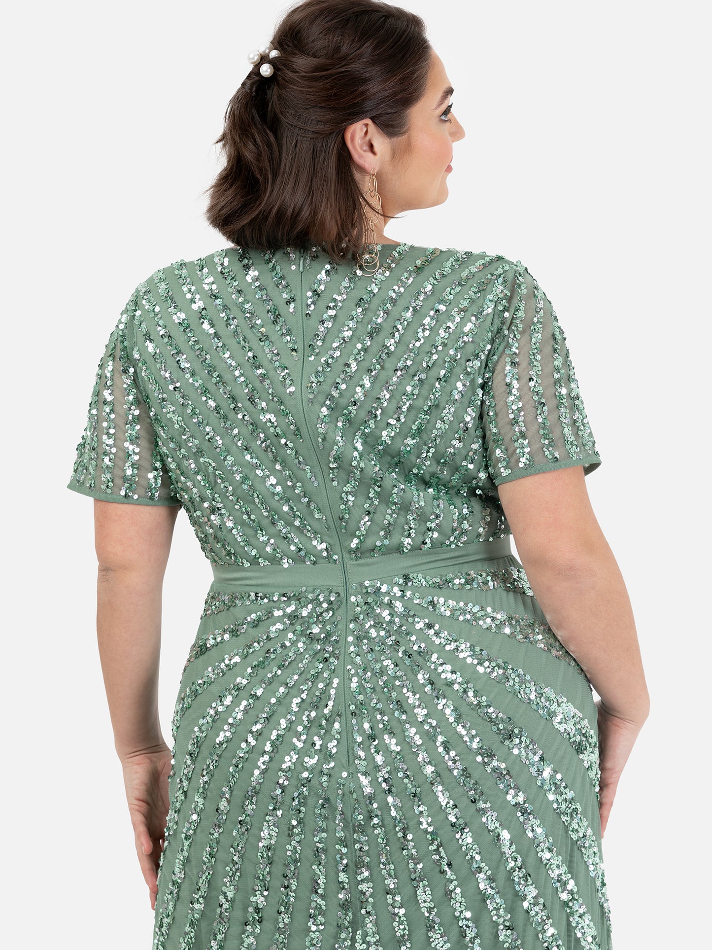 Maya Dark Sage Green Short Sleeve Stripe Embellished Maxi Dress