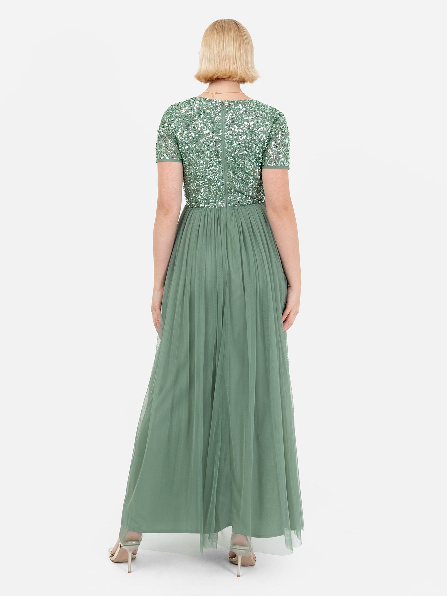 Maya Dark Sage Green V Neckline Embellished Maxi Dress