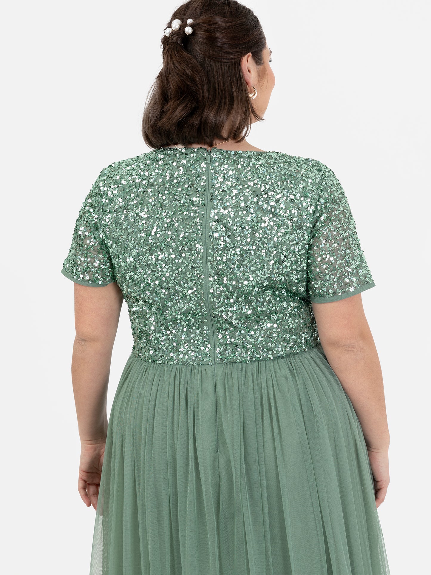 Maya Dark Sage Green V Neckline Embellished Maxi Dress