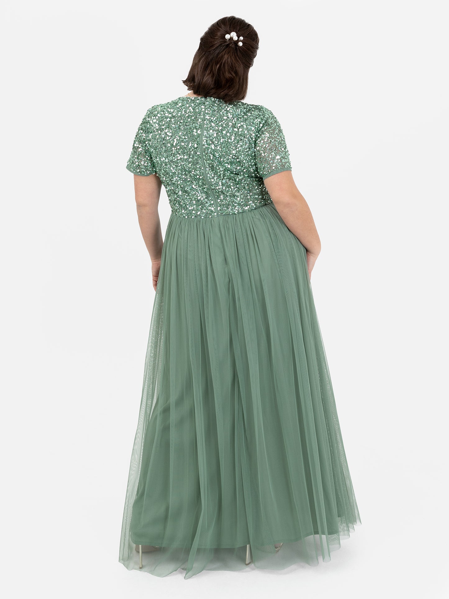 Maya Dark Sage Green V Neckline Embellished Maxi Dress