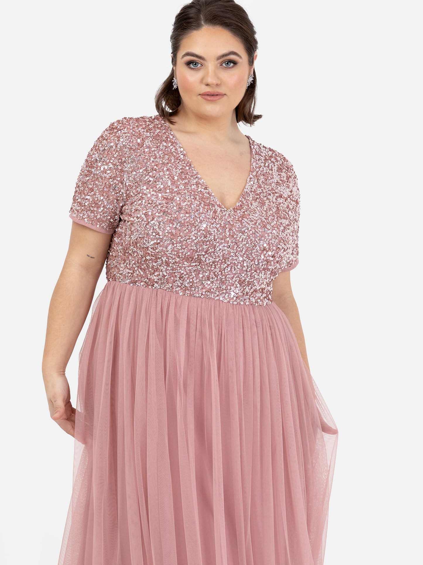 Maya Dusty Pink V Neckline Embellished Maxi Dress