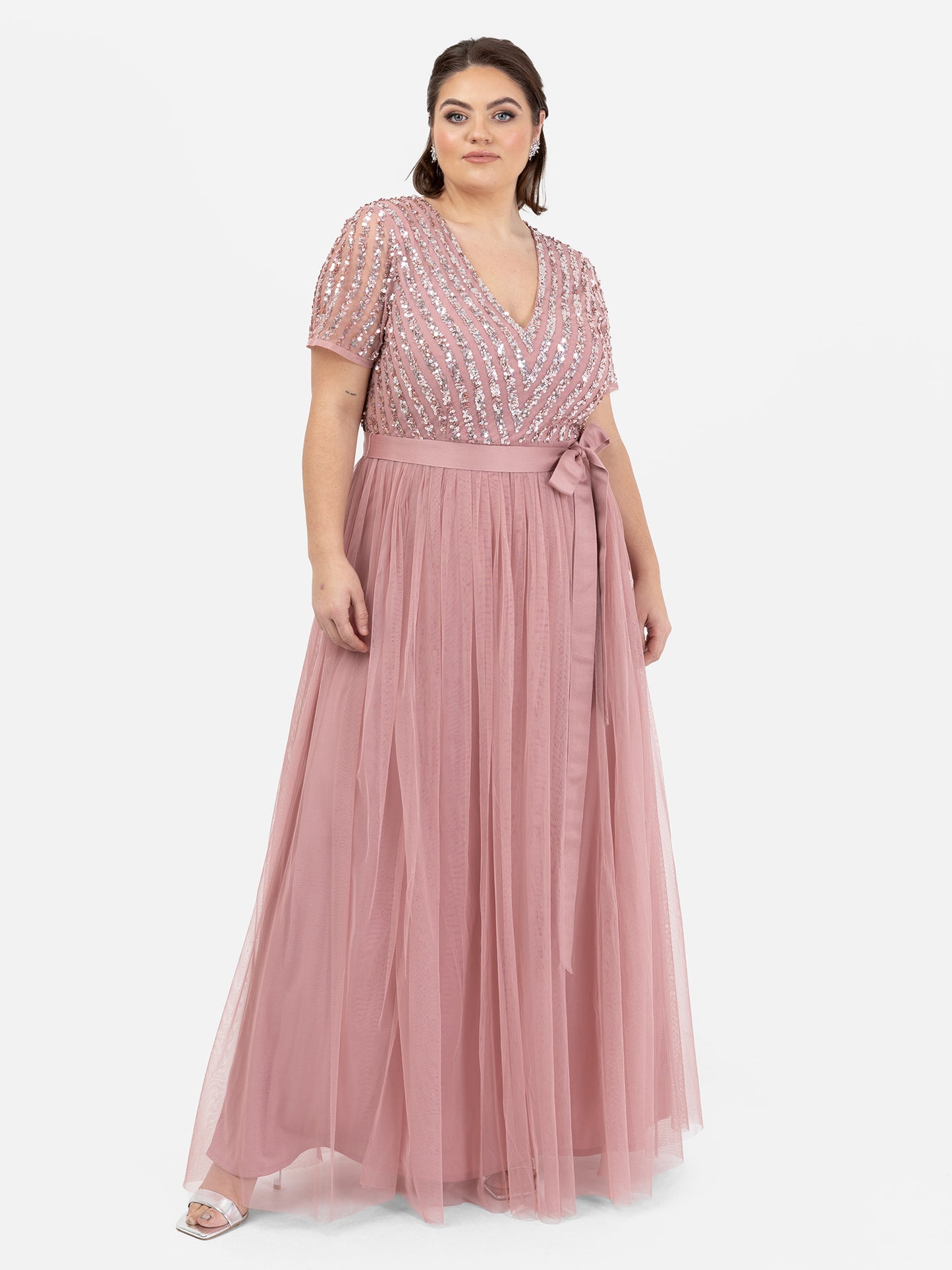 Maya Dusty Pink Stripe Embellished Maxi Dress With Sash Belt