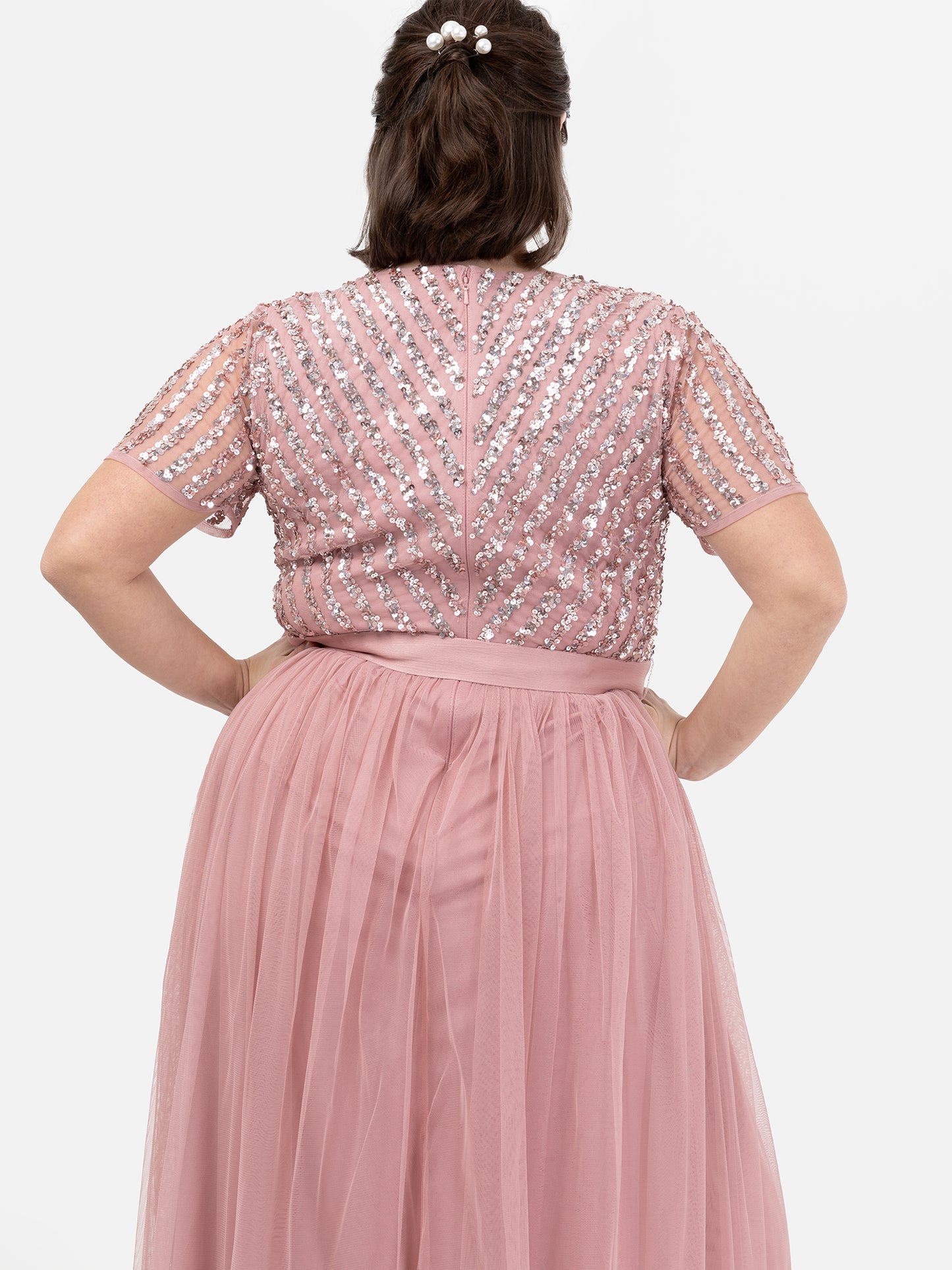 Maya Dusty Pink Stripe Embellished Maxi Dress With Sash Belt