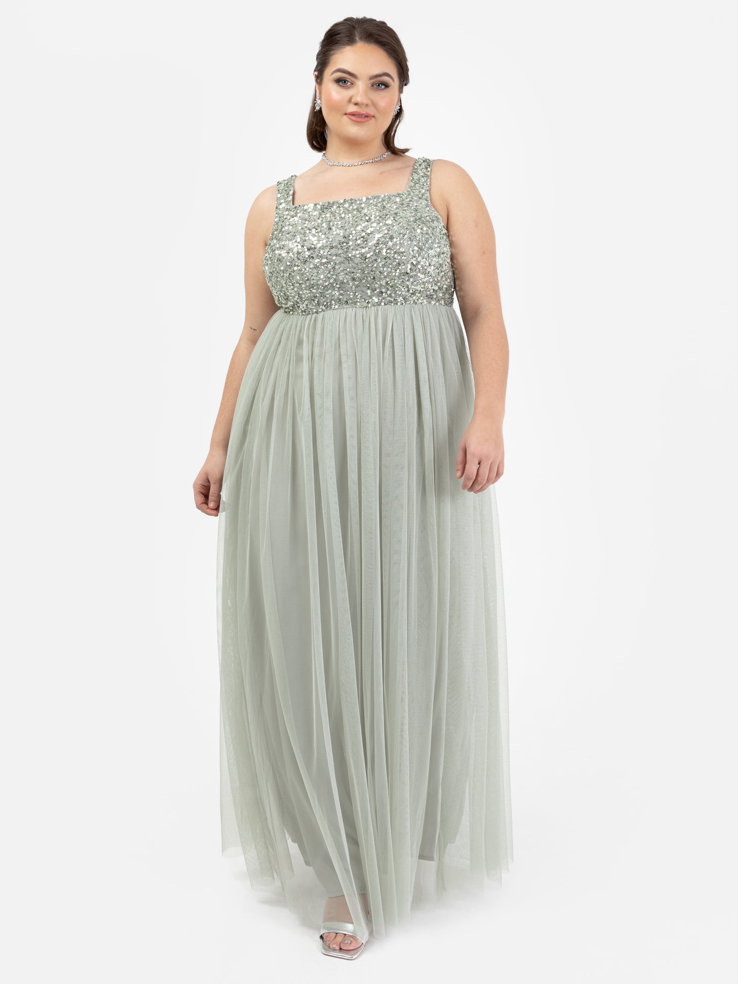 Maya Sage Green Embellished Strappy Maxi Dress