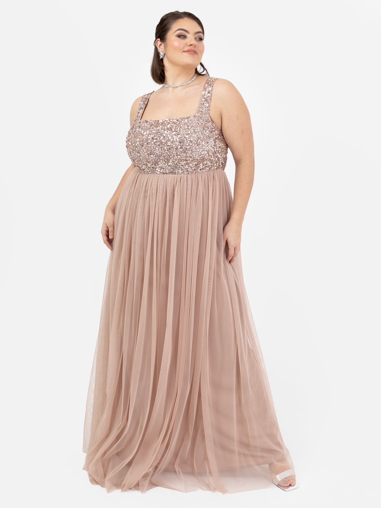 Maya Taupe Blush Embellished Strappy Maxi Dress