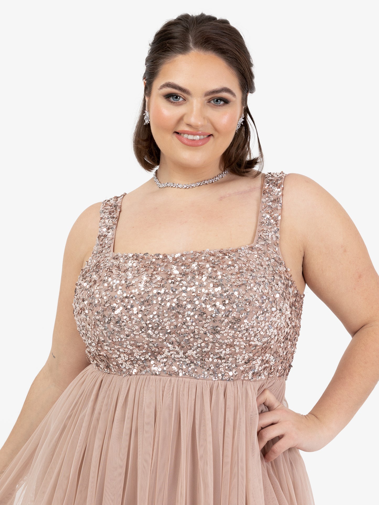 Maya Taupe Blush Embellished Strappy Maxi Dress