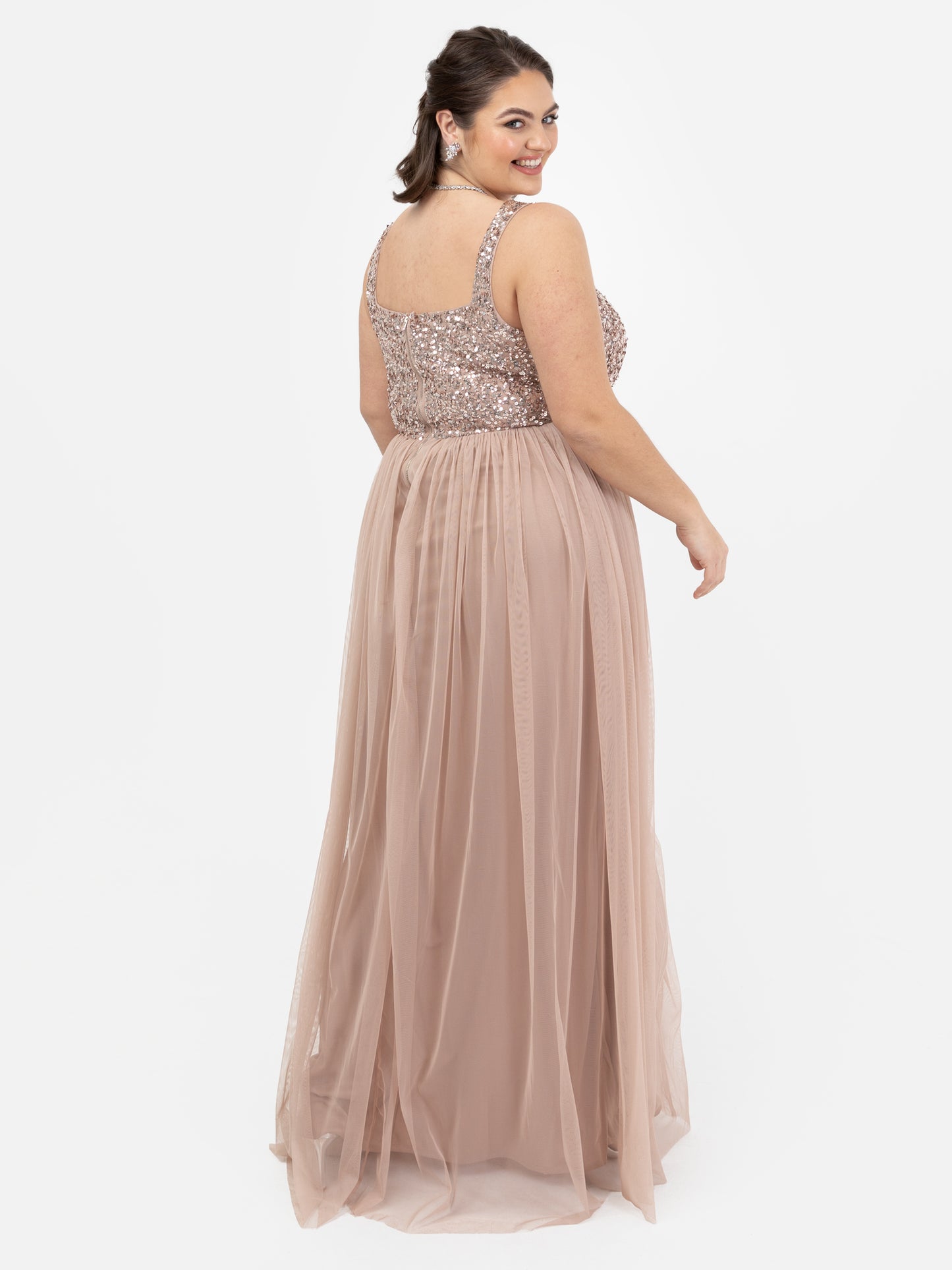 Maya Taupe Blush Embellished Strappy Maxi Dress