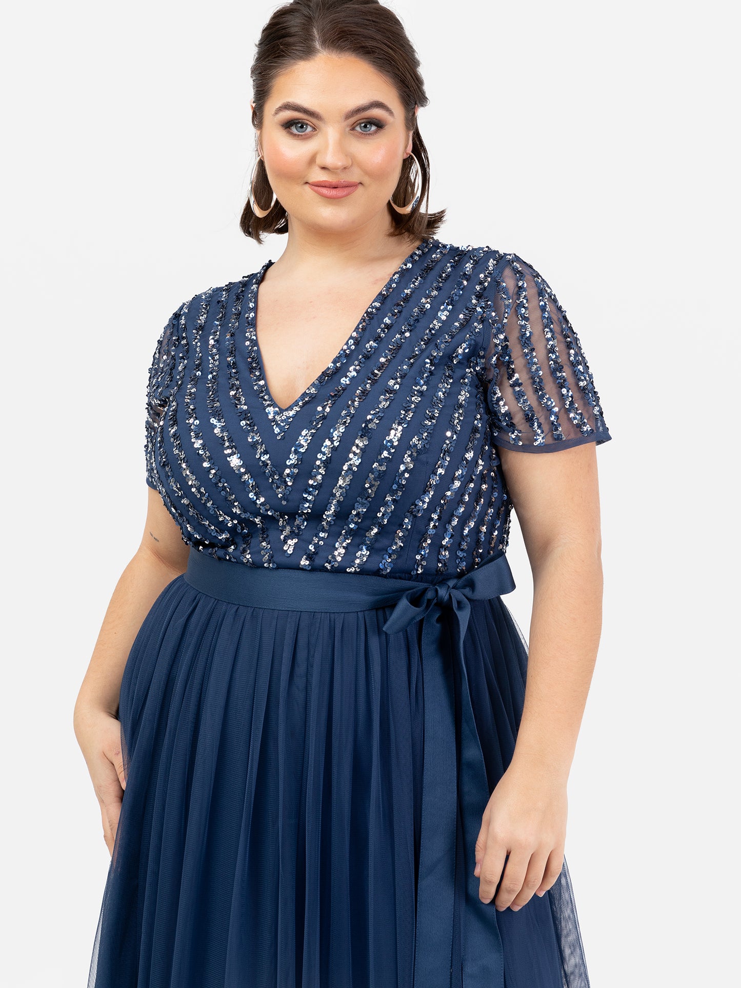 Maya French Navy Stripe Embellished Maxi Dress With Sash Belt