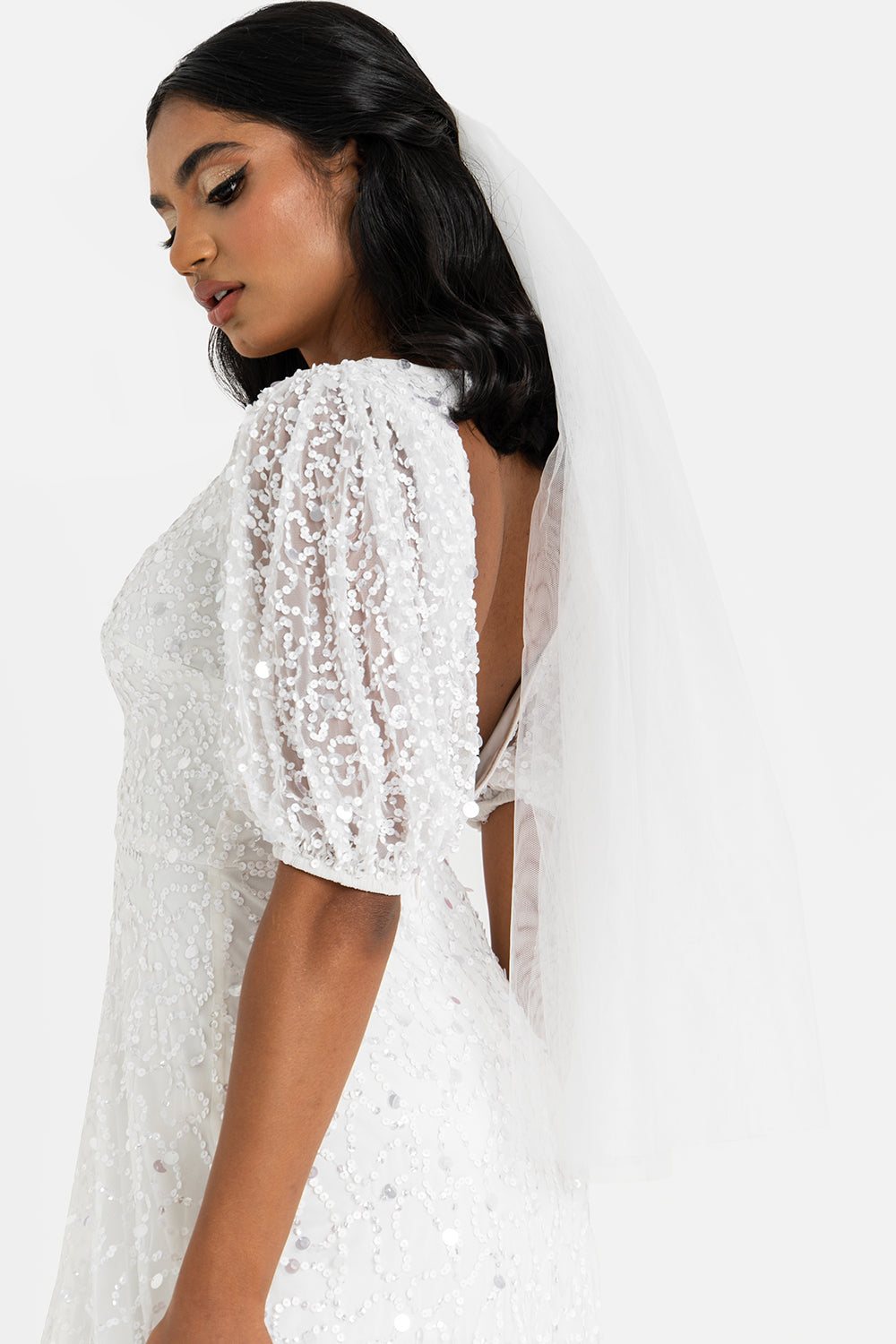 Maya Bridal Embellished V Neck Maxi Dress with Keyhole Back & Train