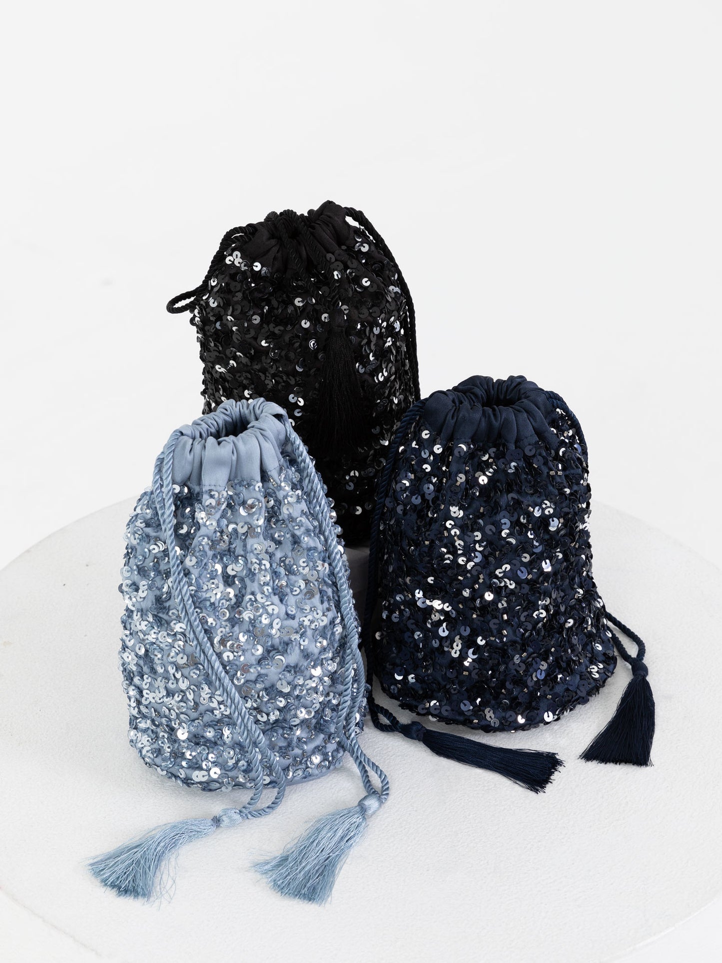 Maya Navy Embellished Drawstring Purse