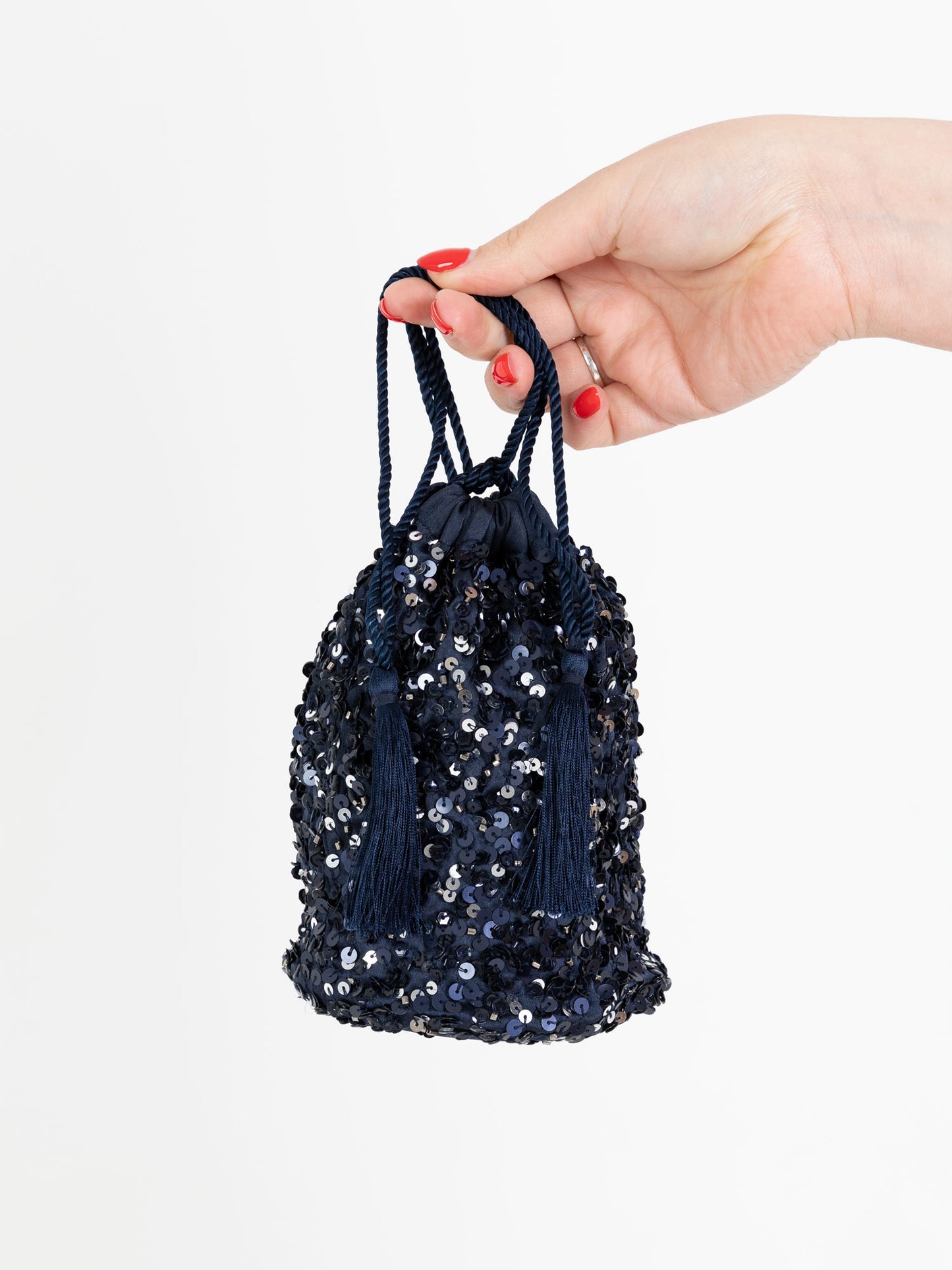 Maya Navy Embellished Drawstring Purse