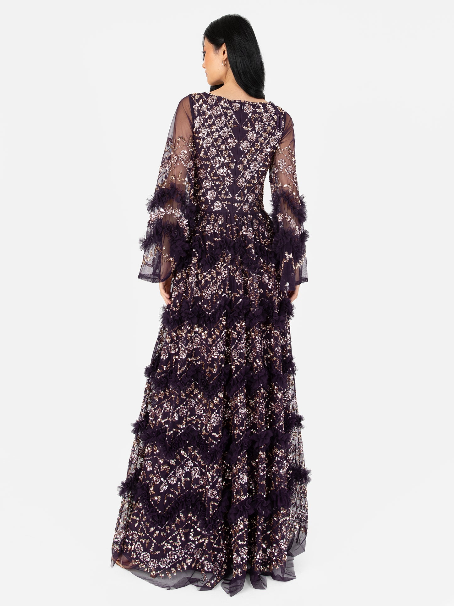 Maya Purple Fully Embellished Maxi Dress With Frill Detail