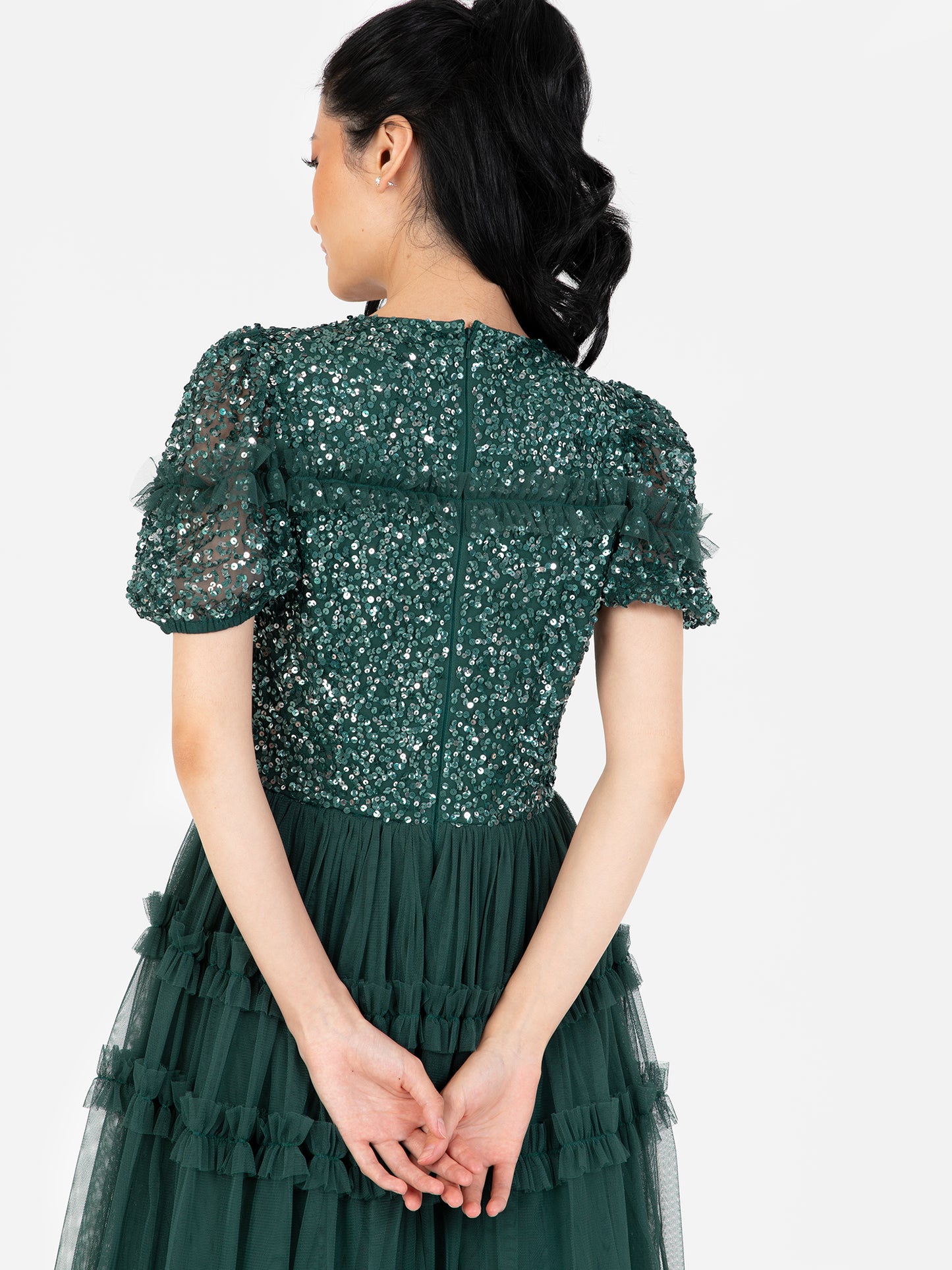 Maya Emerald Green Embellished Short Sleeve Midi Dress