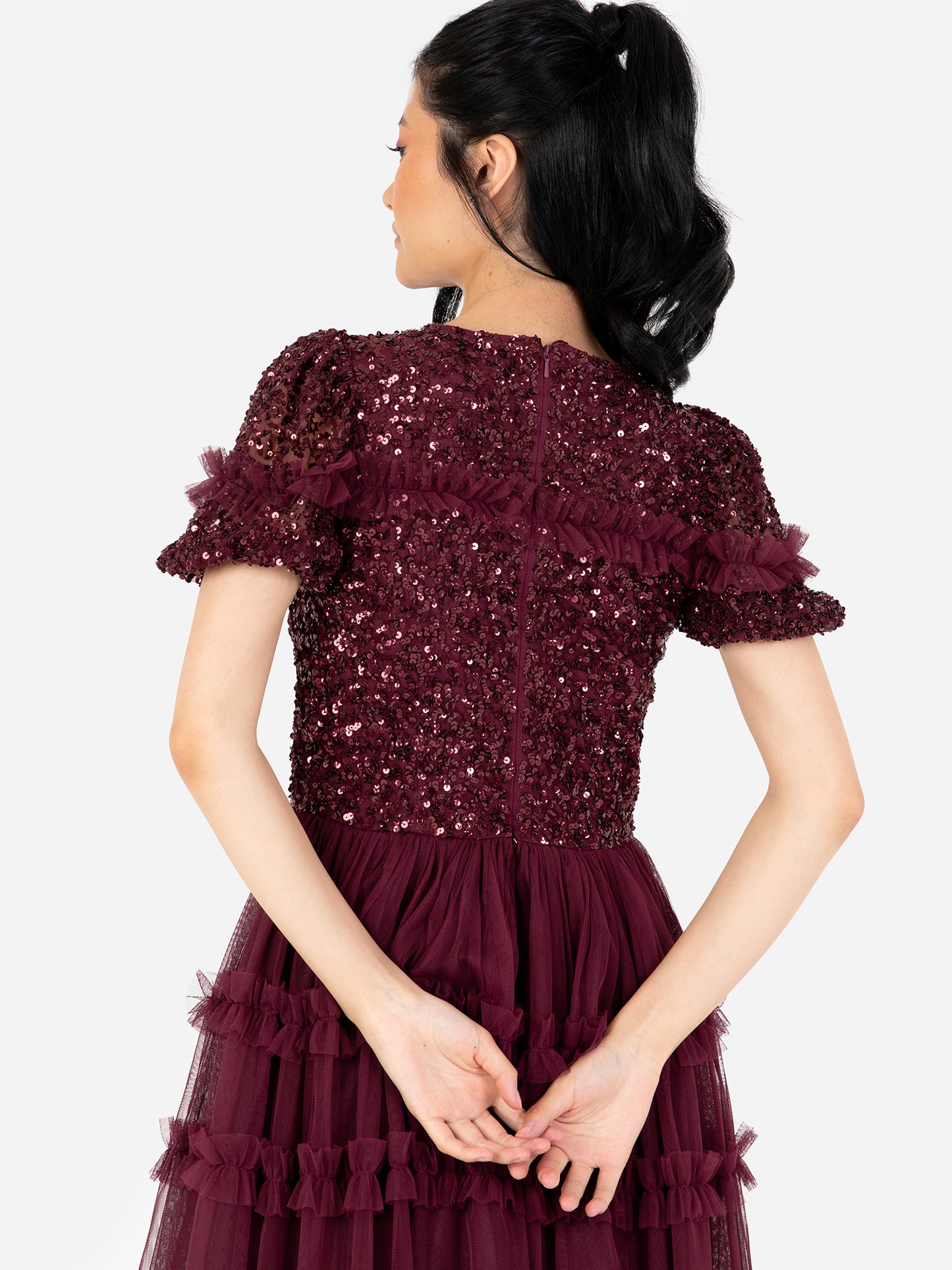 Maya Red Embellished Short Sleeve Midi Dress