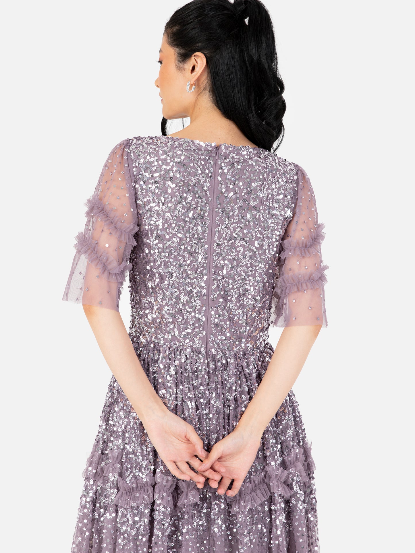 Maya Moody Lilac Fully Embellished Short Sleeve Maxi Dress