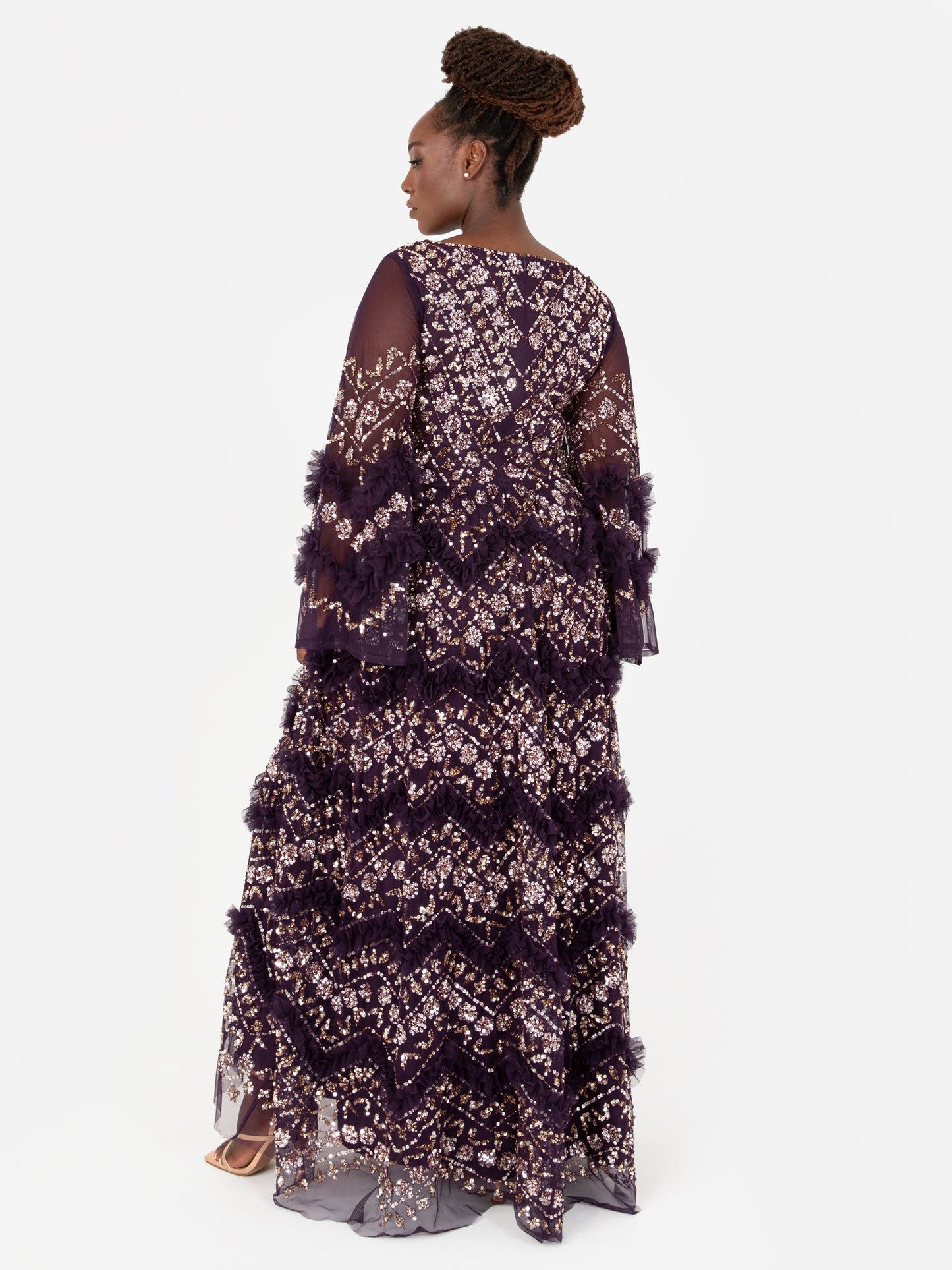 Maya Purple Fully Embellished Maxi Dress With Frill Detail