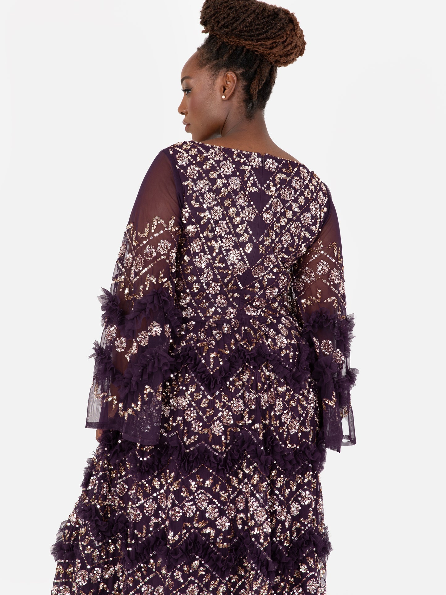 Maya Purple Fully Embellished Maxi Dress With Frill Detail